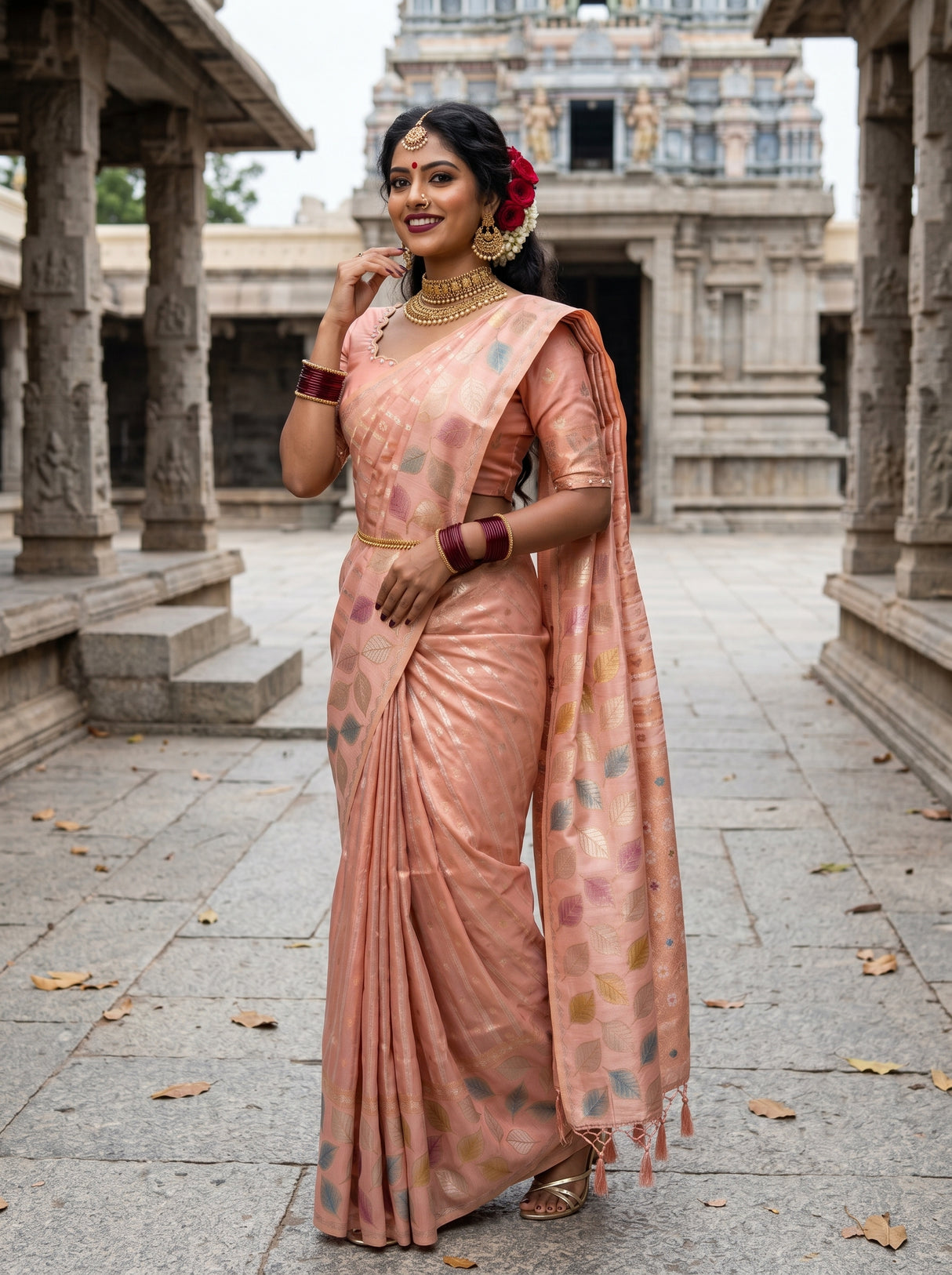 MIMOSA Peach Banarasi Art Silk Saree β pose 7 styling detail