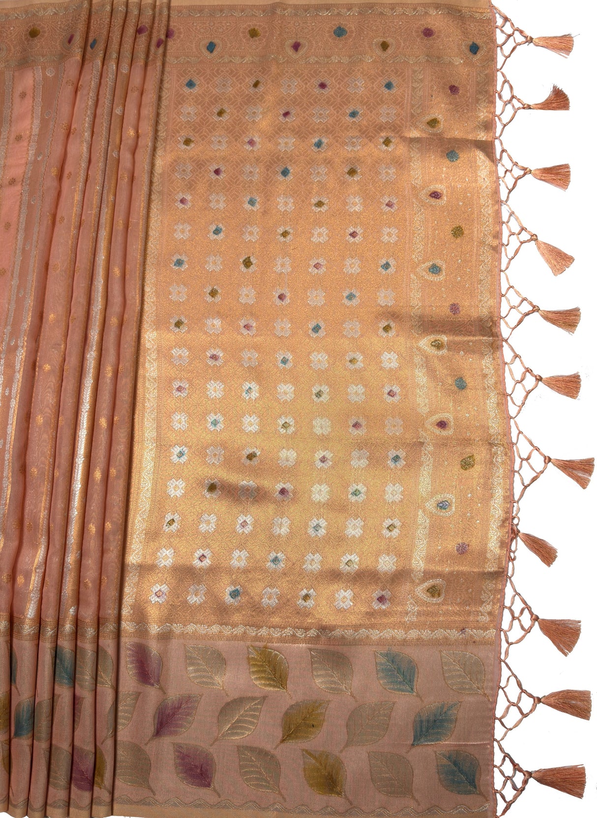 MIMOSA Peach Banarasi Art Silk Saree β pallu and zari work detail