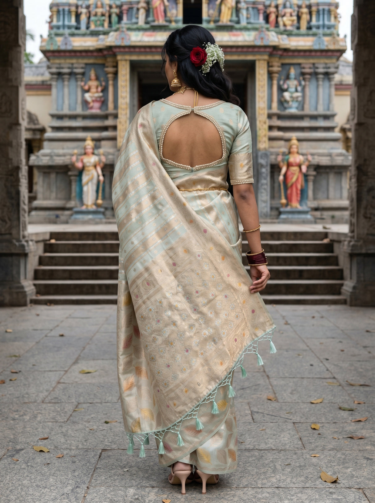 MIMOSA Rama Banarasi Art Silk Saree β pose 2 styling detail