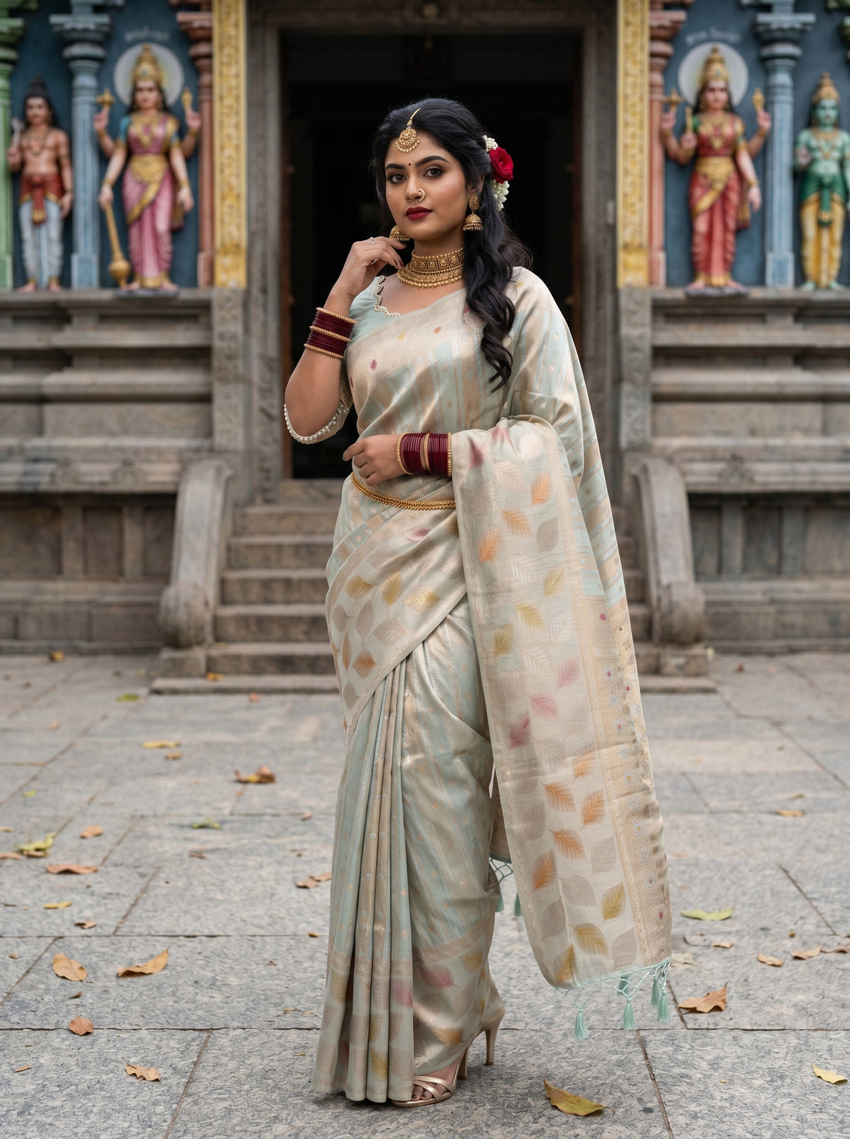 MIMOSA Rama Banarasi Art Silk Saree β pose 7 styling detail