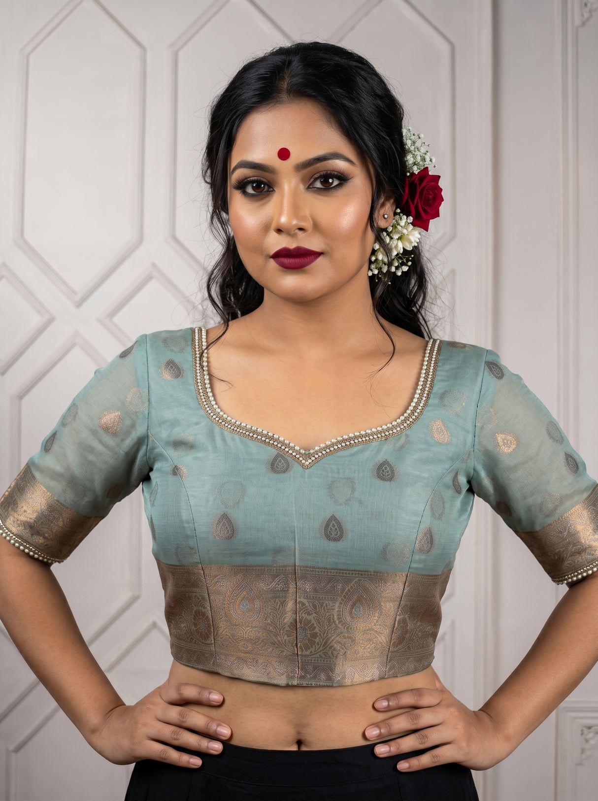 MIMOSA Rama Banarasi Art Silk Saree β blouse close-up