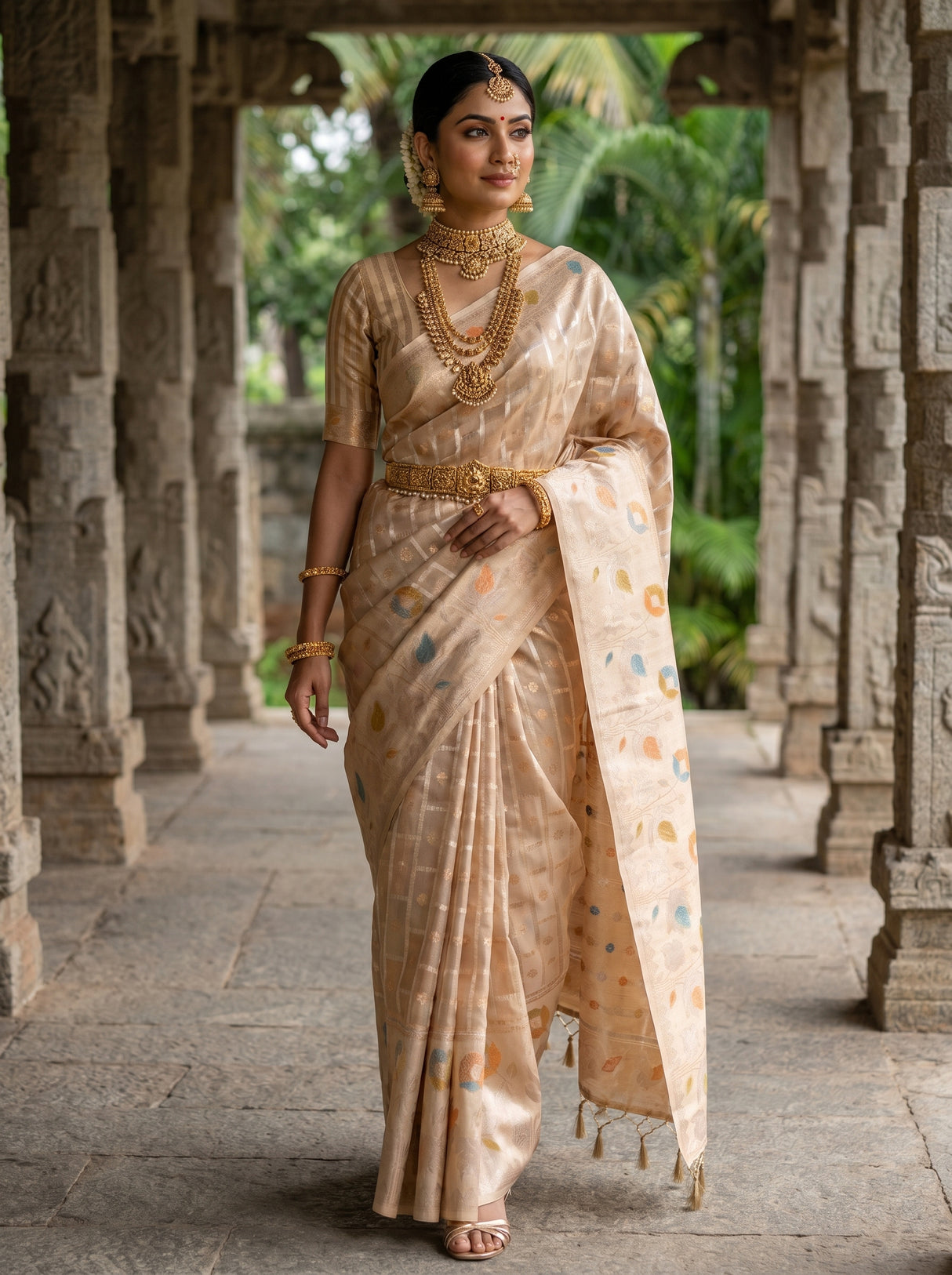 MIMOSA Chikoo Banarasi Art Silk Saree β Arm and bangle detail
