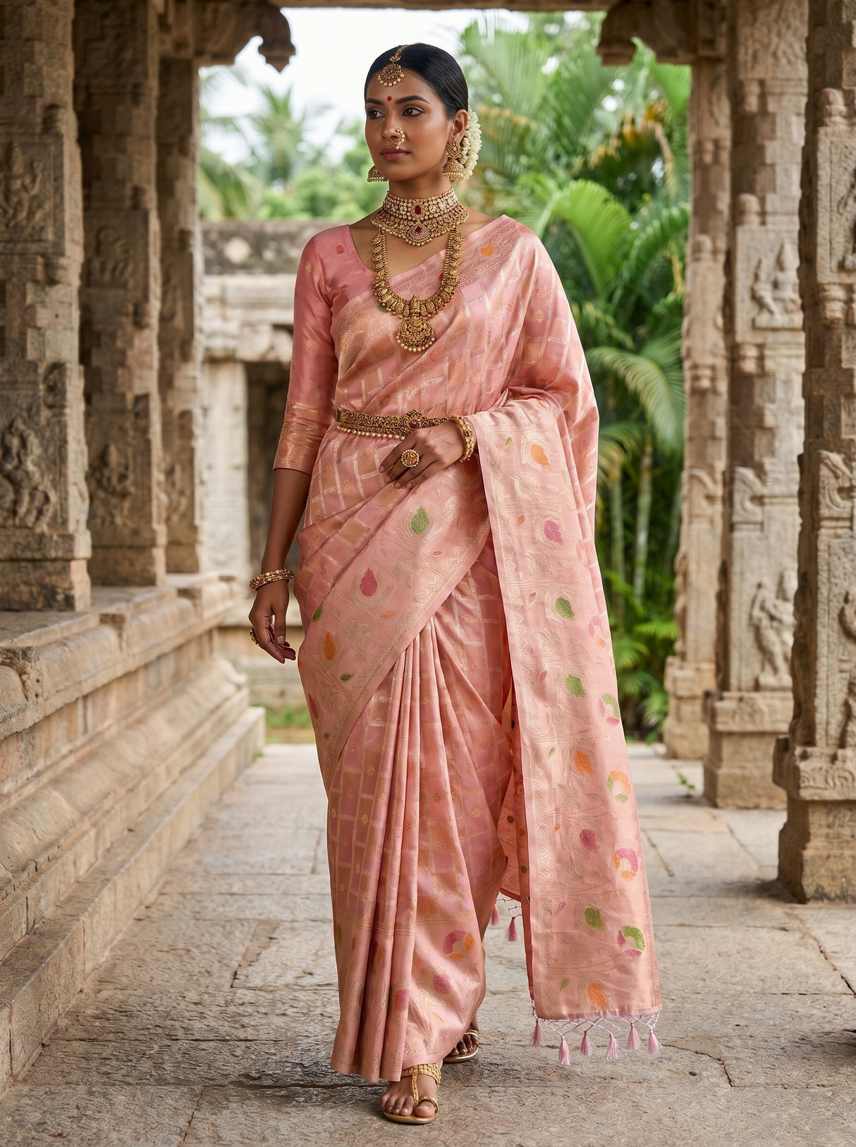 MIMOSA Peach Banarasi Art Silk Saree β Arm and bangle detail