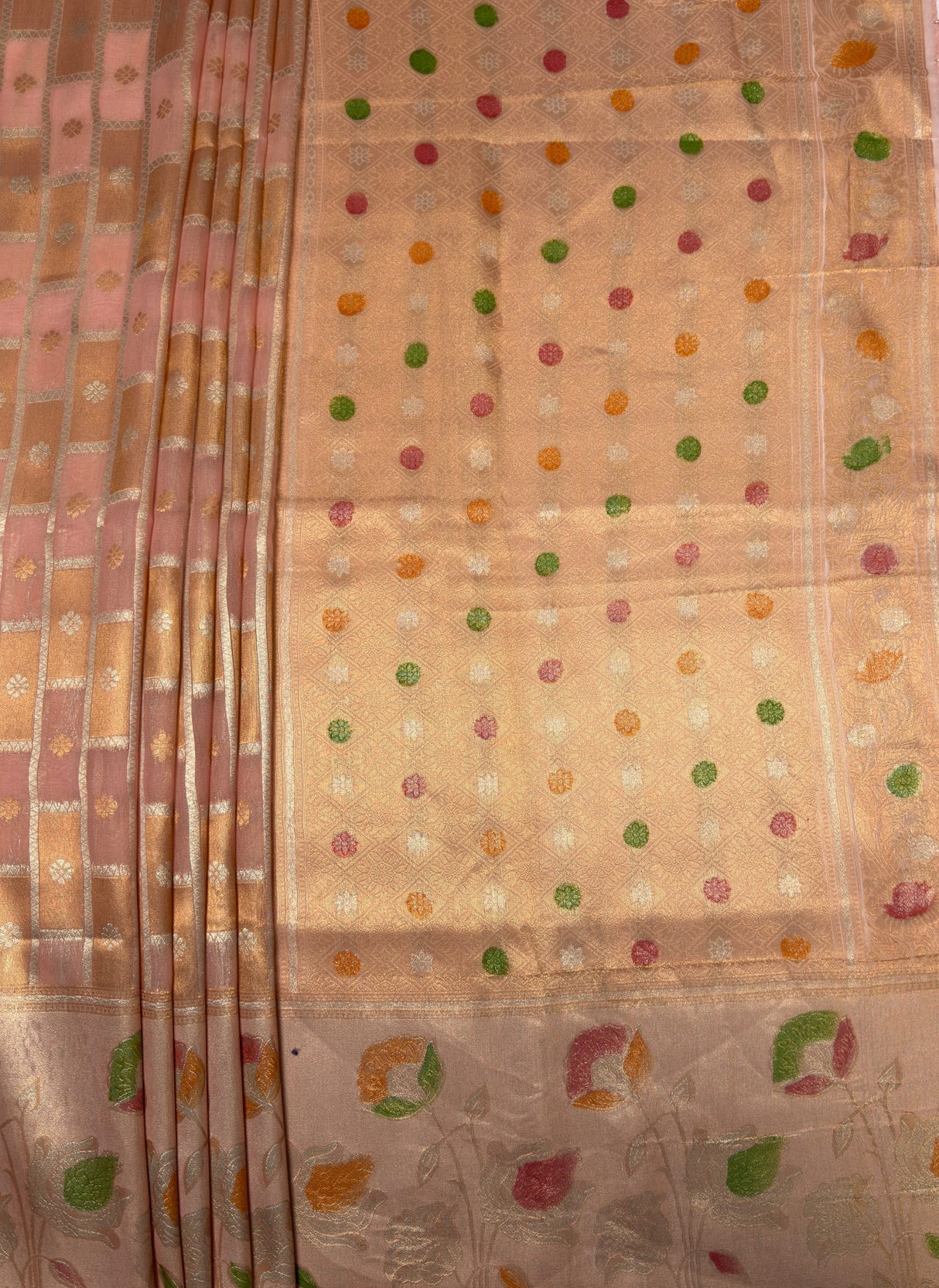 MIMOSA Peach Banarasi Art Silk Saree β Detail of the pallu design