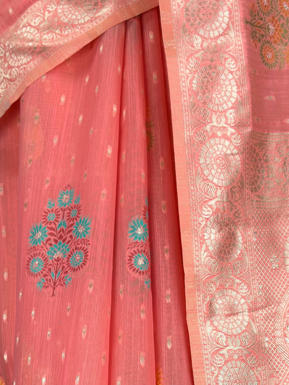 MIMOSA Gajari Banarasi Linen Saree — fleets shot full lifestyle