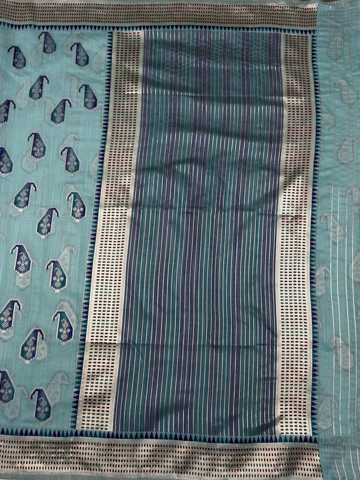 MIMOSA Sapphire Banarasi Linen Saree β pallu and zari work detail