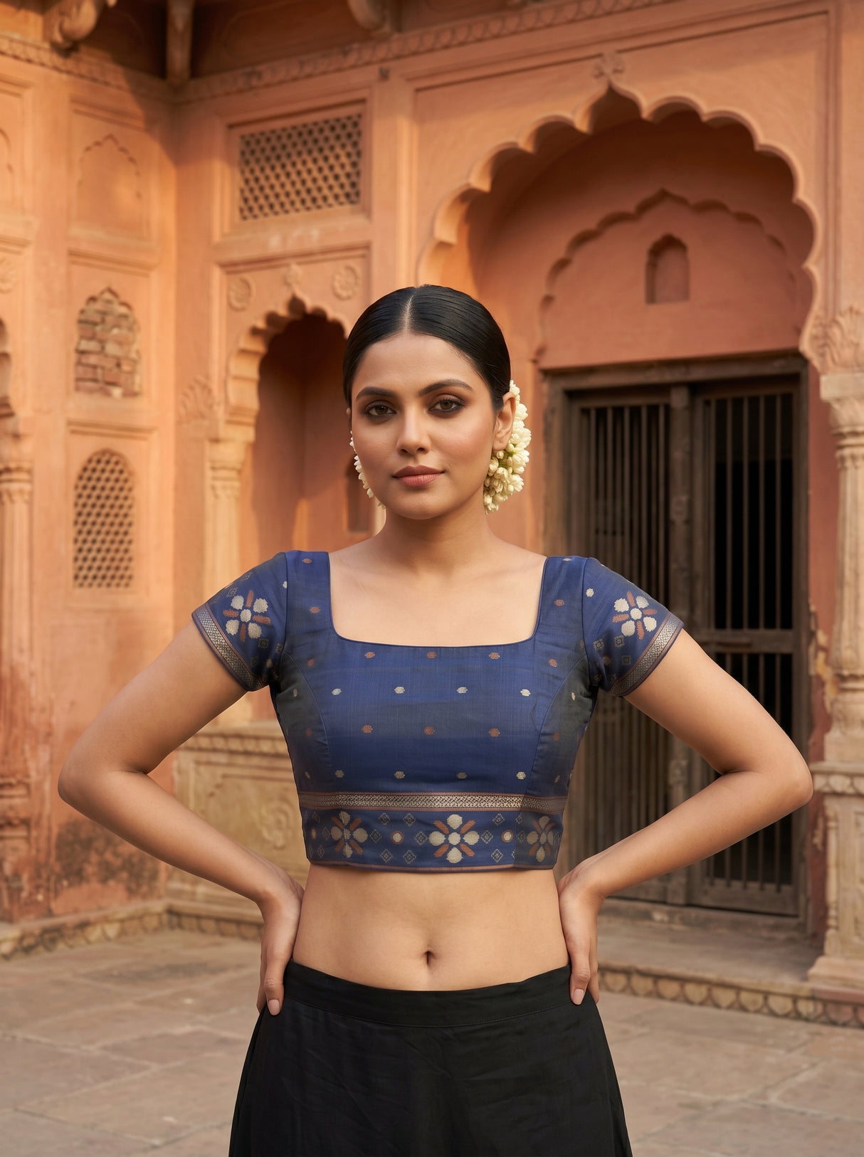 MIMOSA Olive Saree Saree — blouse close-up