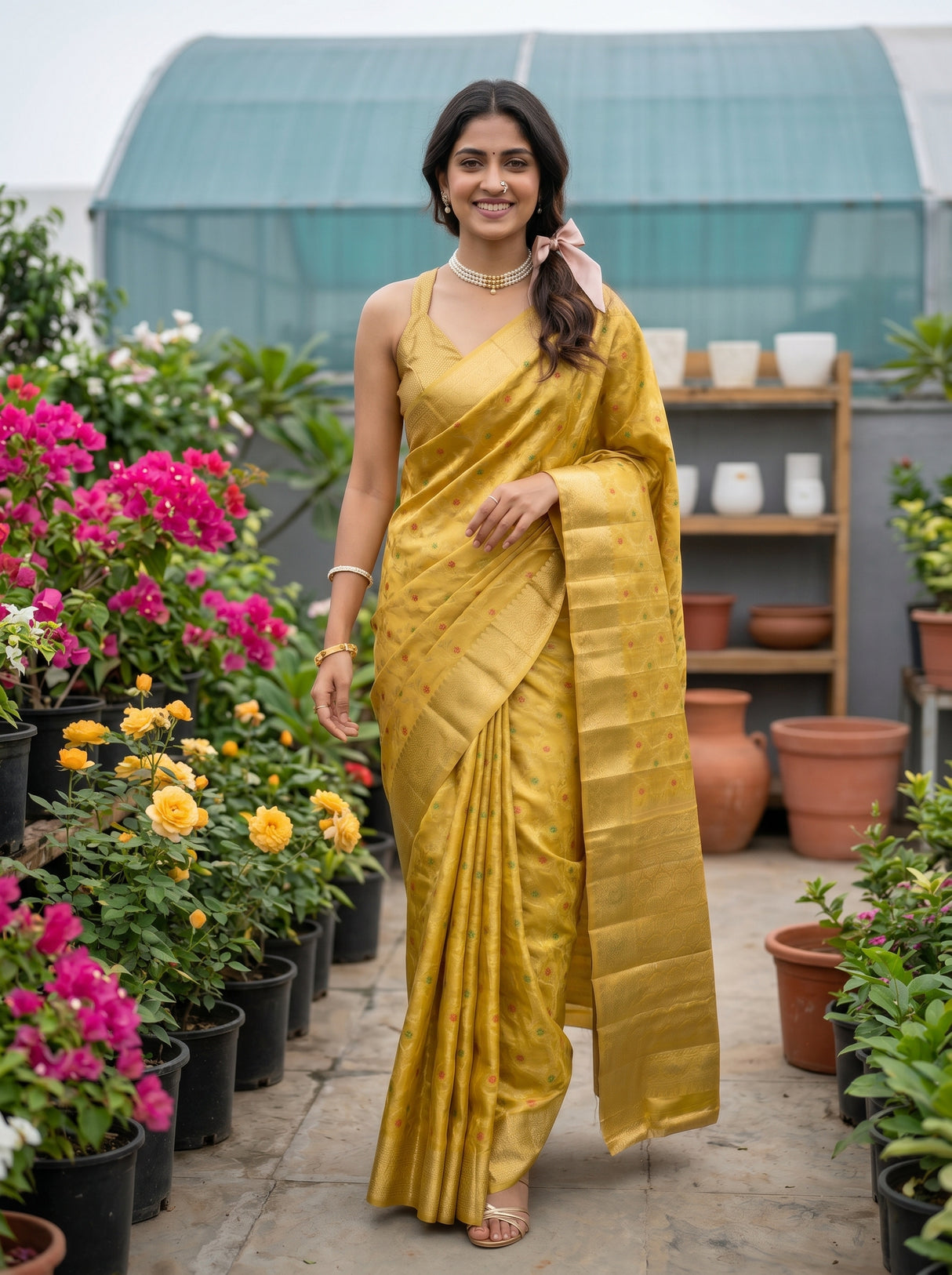 MIMOSA Gold Banarasi Saree — pose 6 styling detail