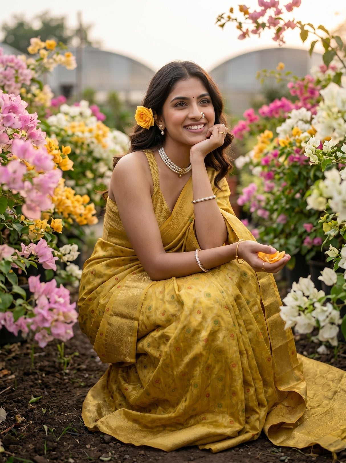 MIMOSA Gold Banarasi Saree — pose 8 styling detail