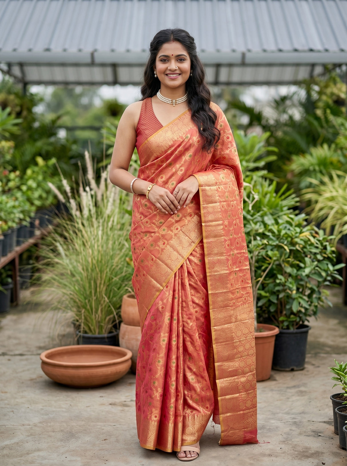 MIMOSA Gajari Banarasi Art Silk Saree — AI Model lifestyle pose