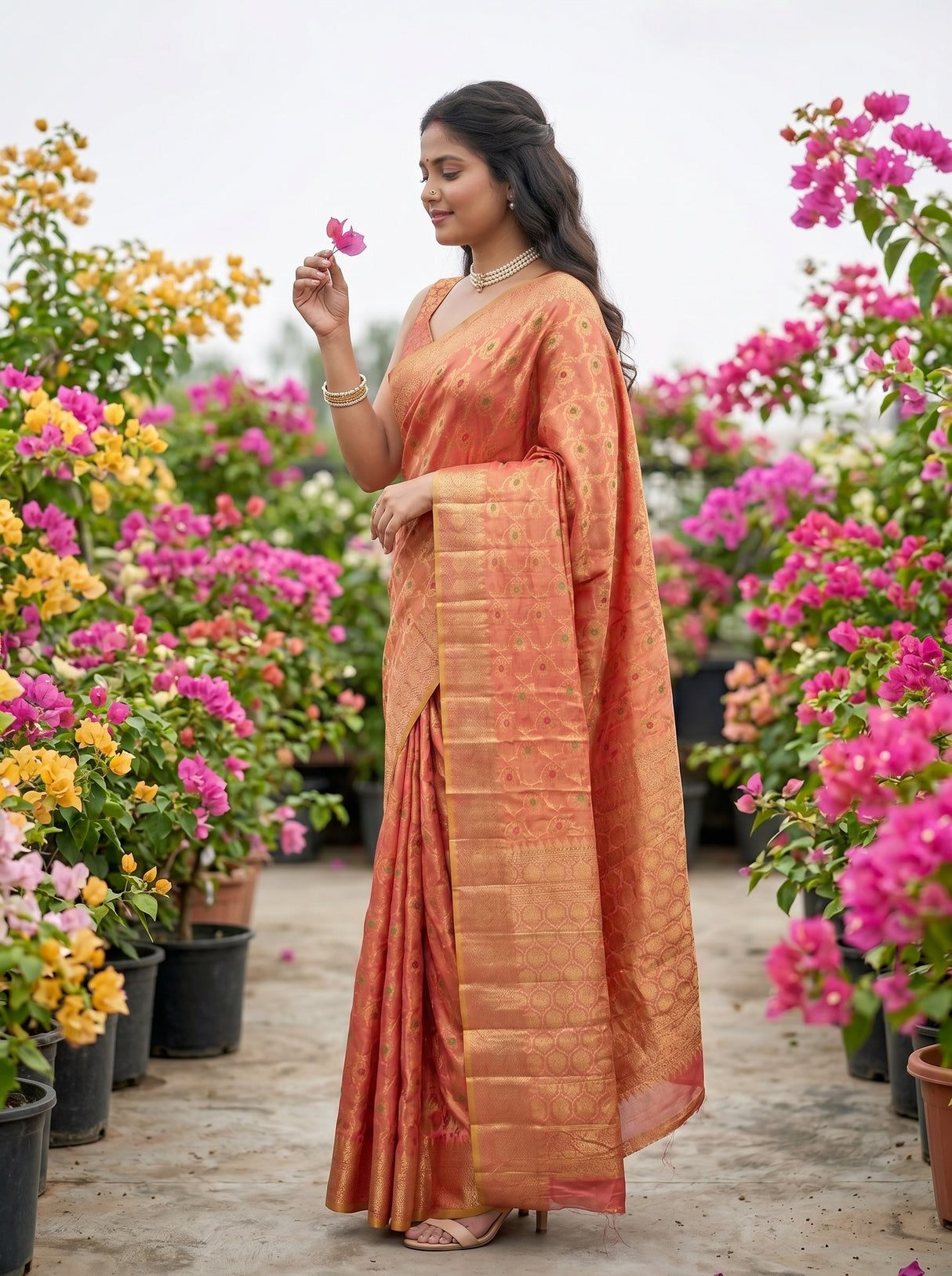 MIMOSA Gajari Banarasi Saree — pose 3 styling detail