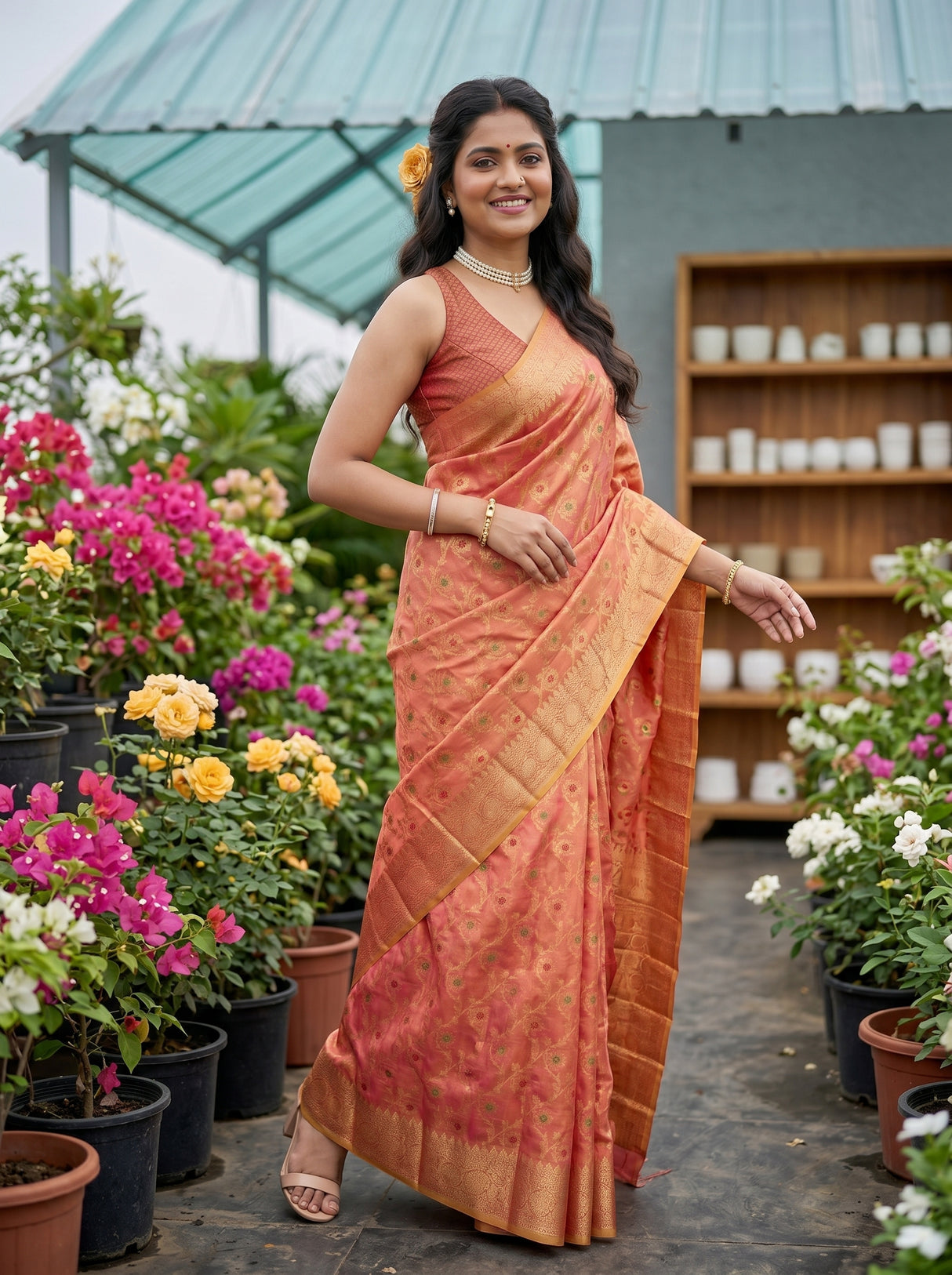 MIMOSA Gajari Banarasi Saree — pose 5 styling detail