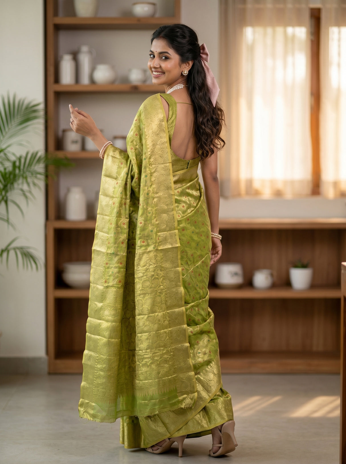 MIMOSA Olive Banarasi Saree — pose 7 styling detail