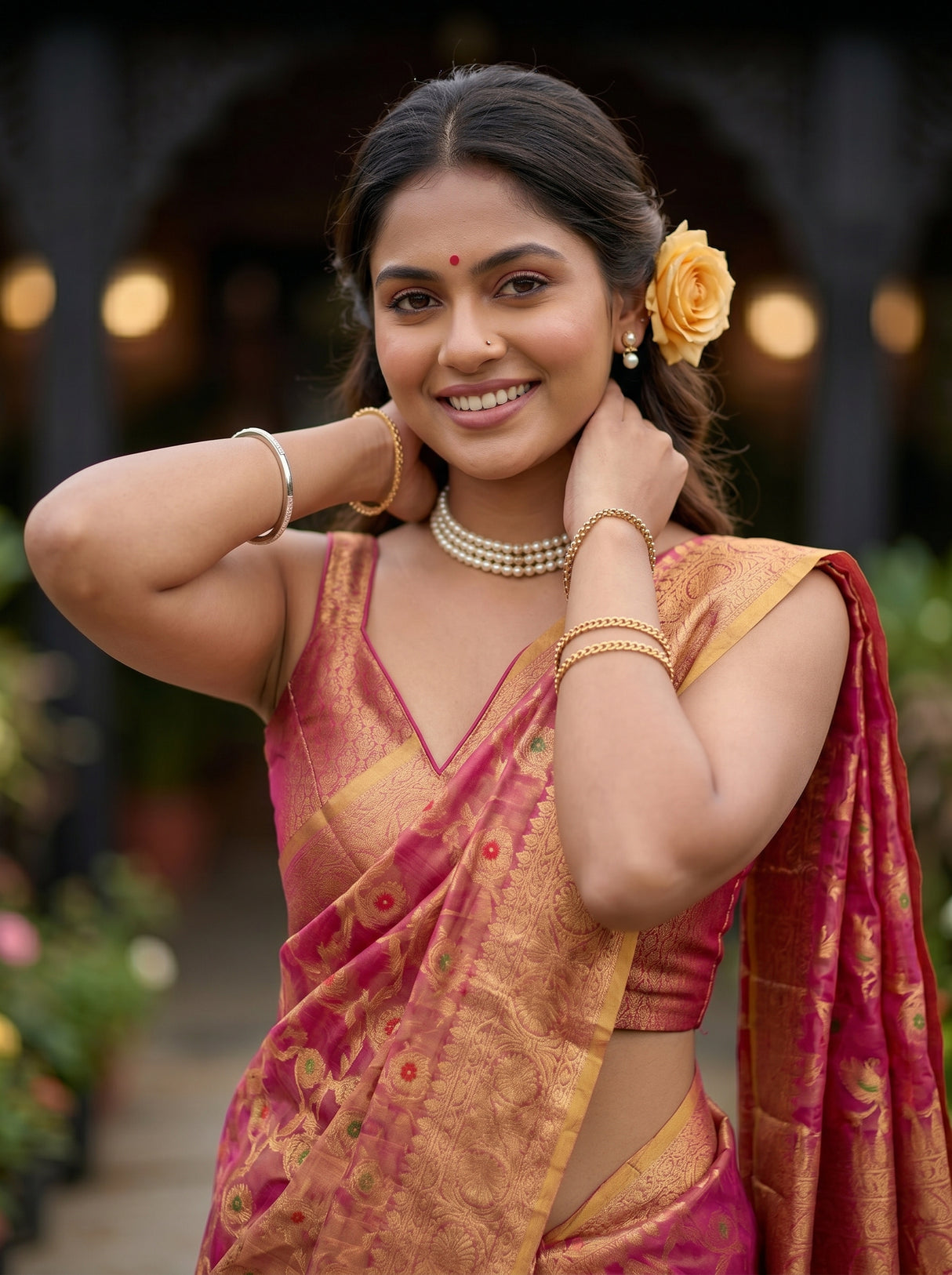 MIMOSA Rani Banarasi Saree — pose 10 styling detail