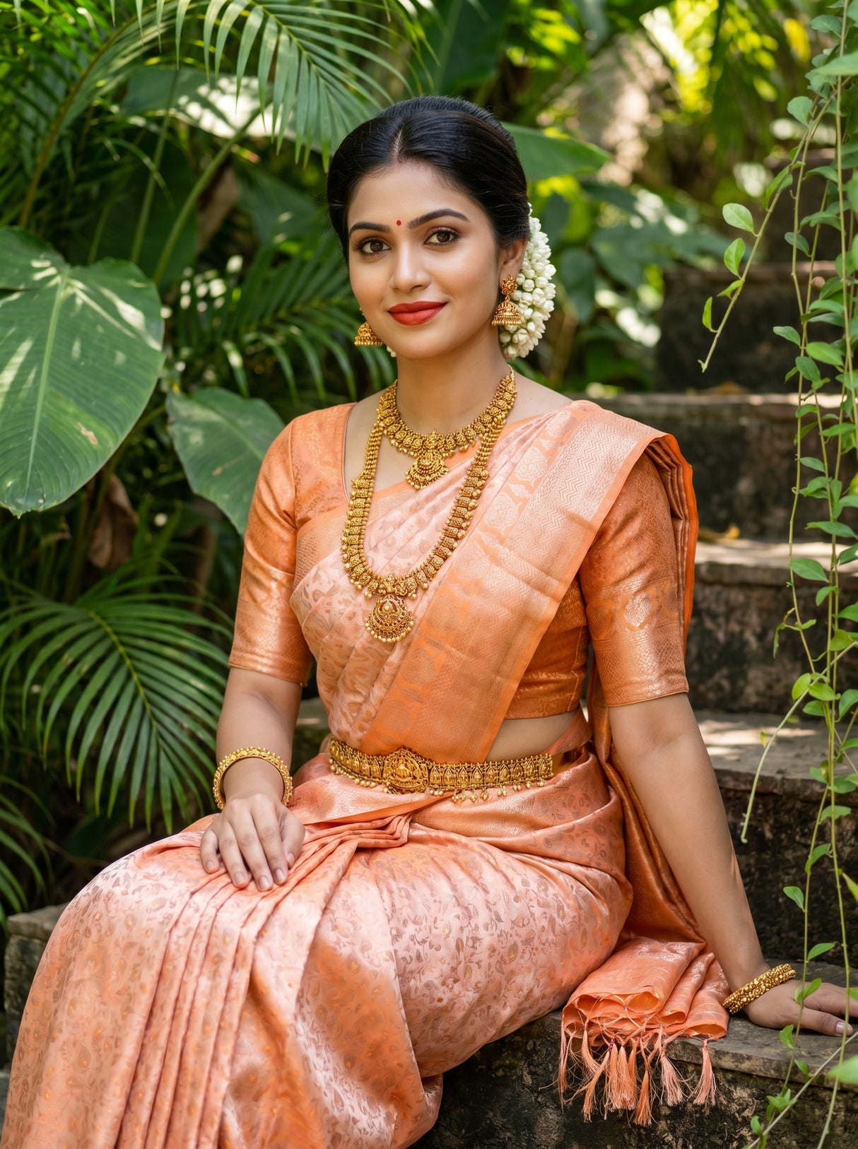 MIMOSA Peach Kanjivaram Art Silk Saree β Lower Drape Detail
