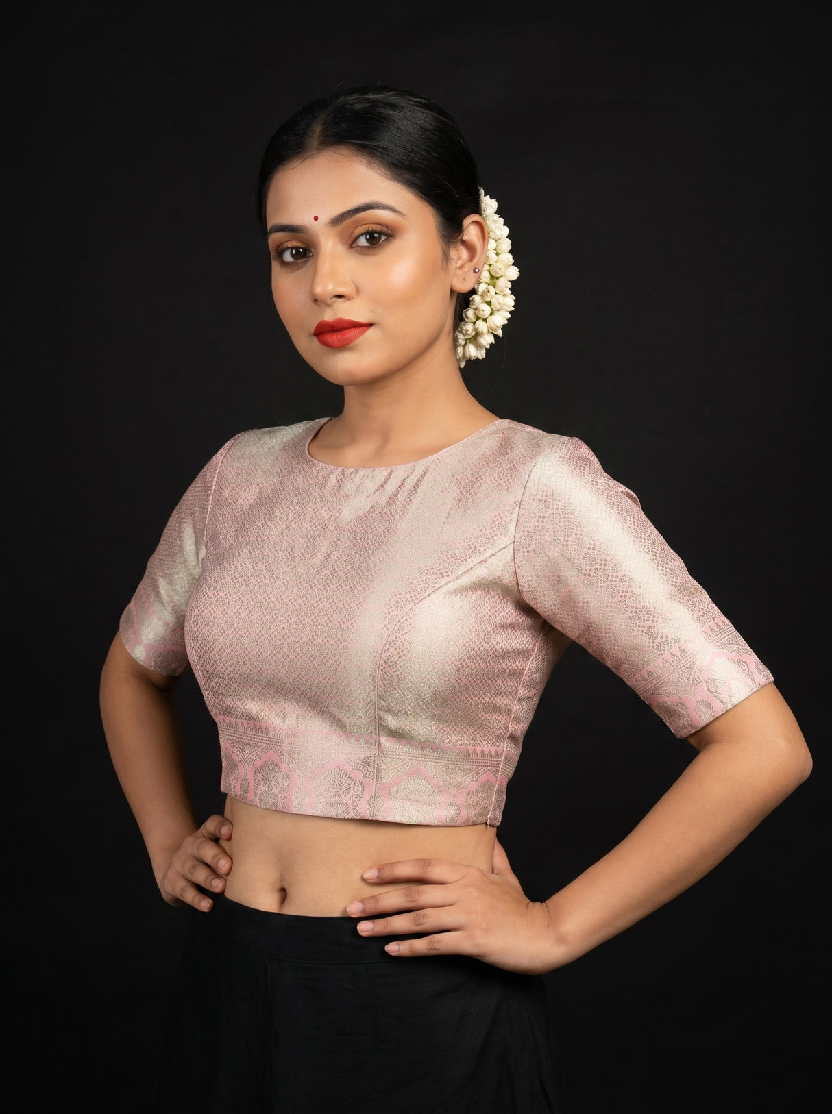 MIMOSA Pink Kanjivaram Art Silk Saree β blouse close-up