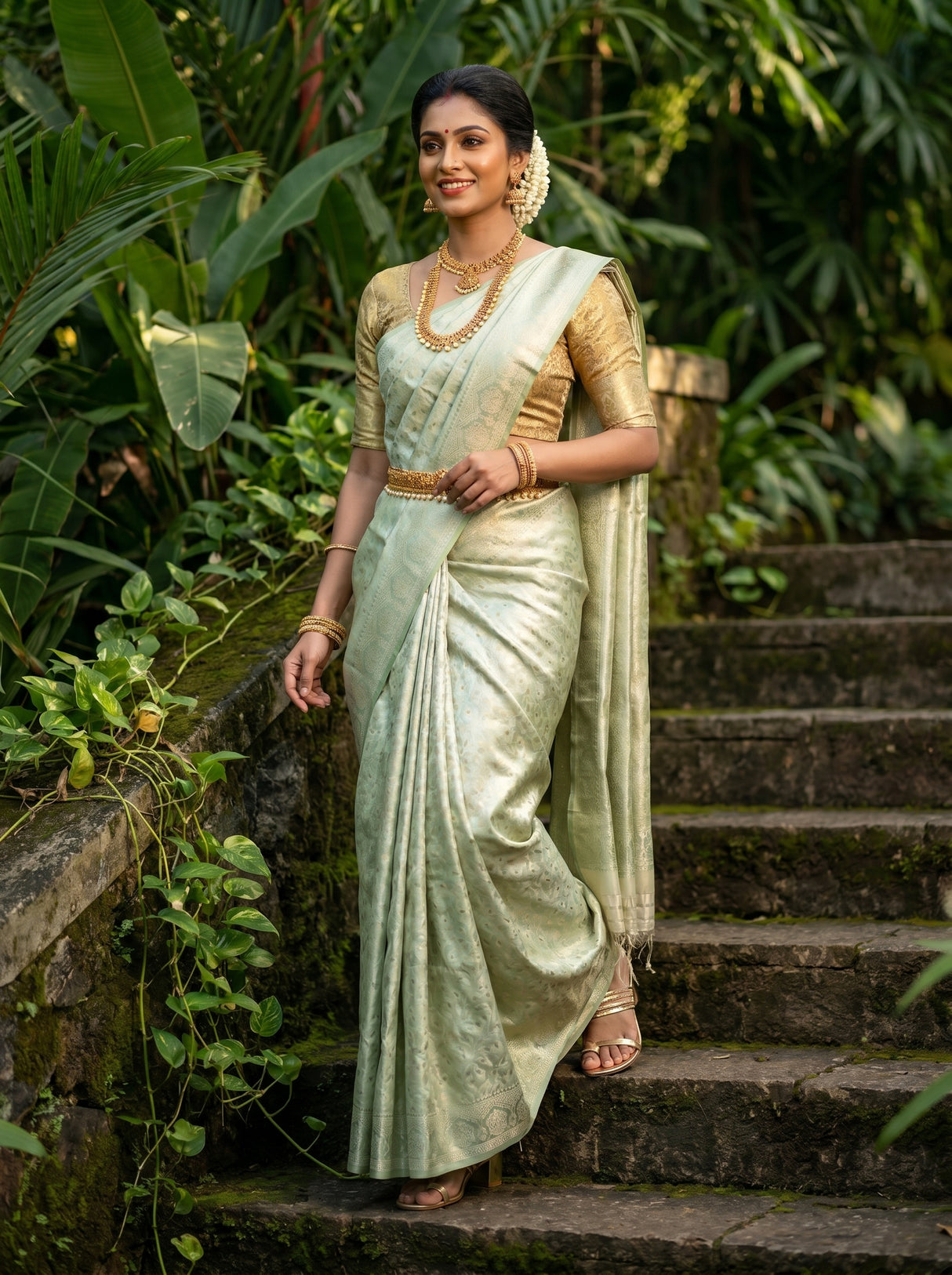MIMOSA Pista Kanjivaram Art Silk Saree β Side Profile