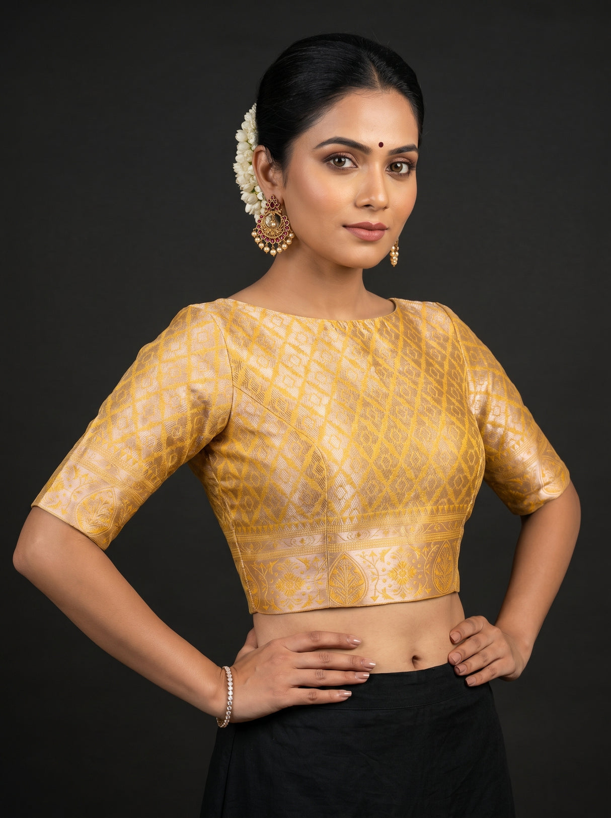 MIMOSA Mustard Kanjivaram Art Silk Saree β blouse close-up