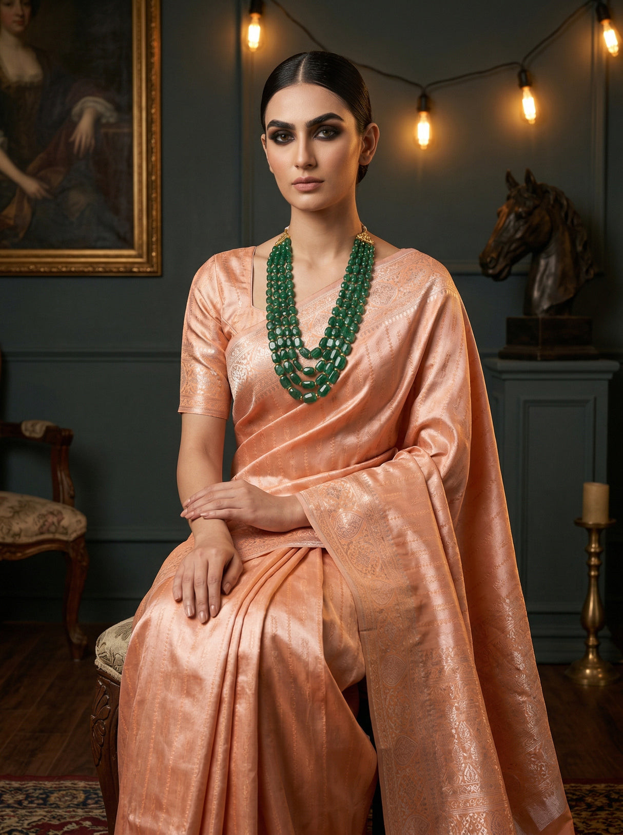 MIMOSA Peach Kanjivaram Art Silk Saree β close-up of hands and bangles