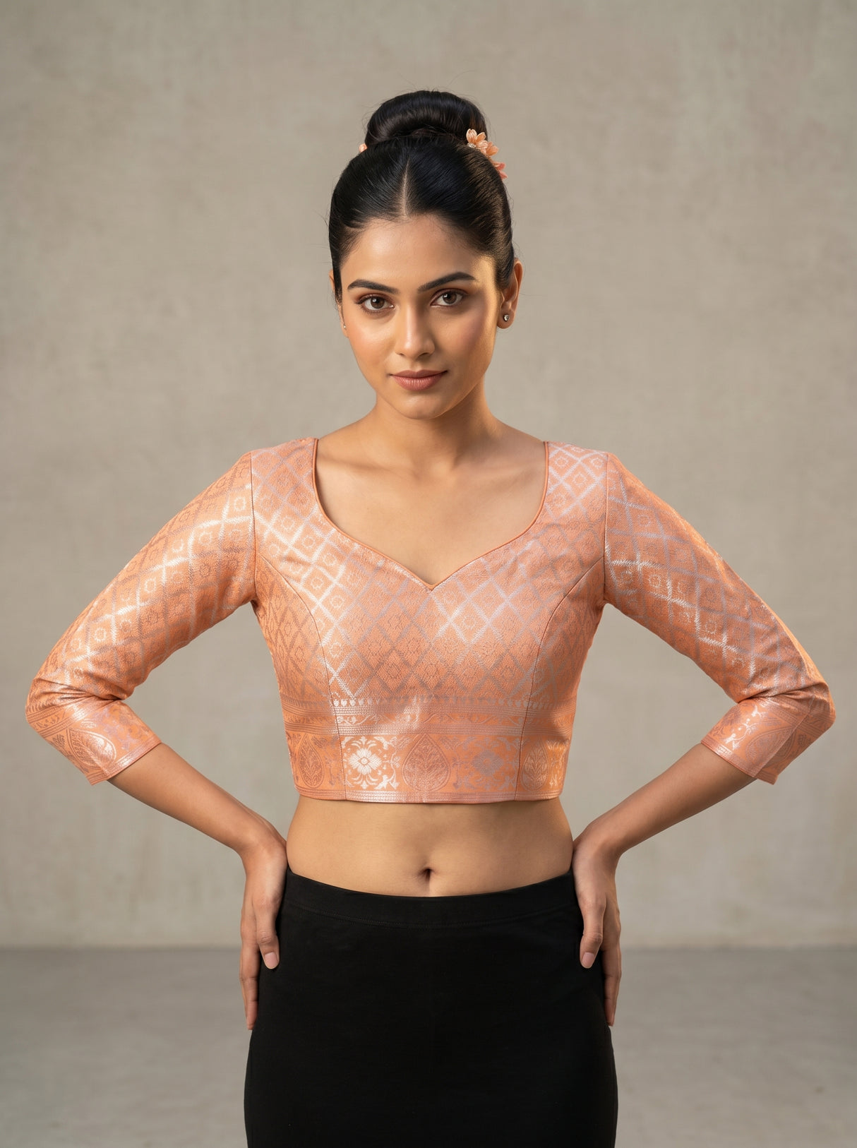 MIMOSA Peach Kanjivaram Art Silk Saree β blouse close-up