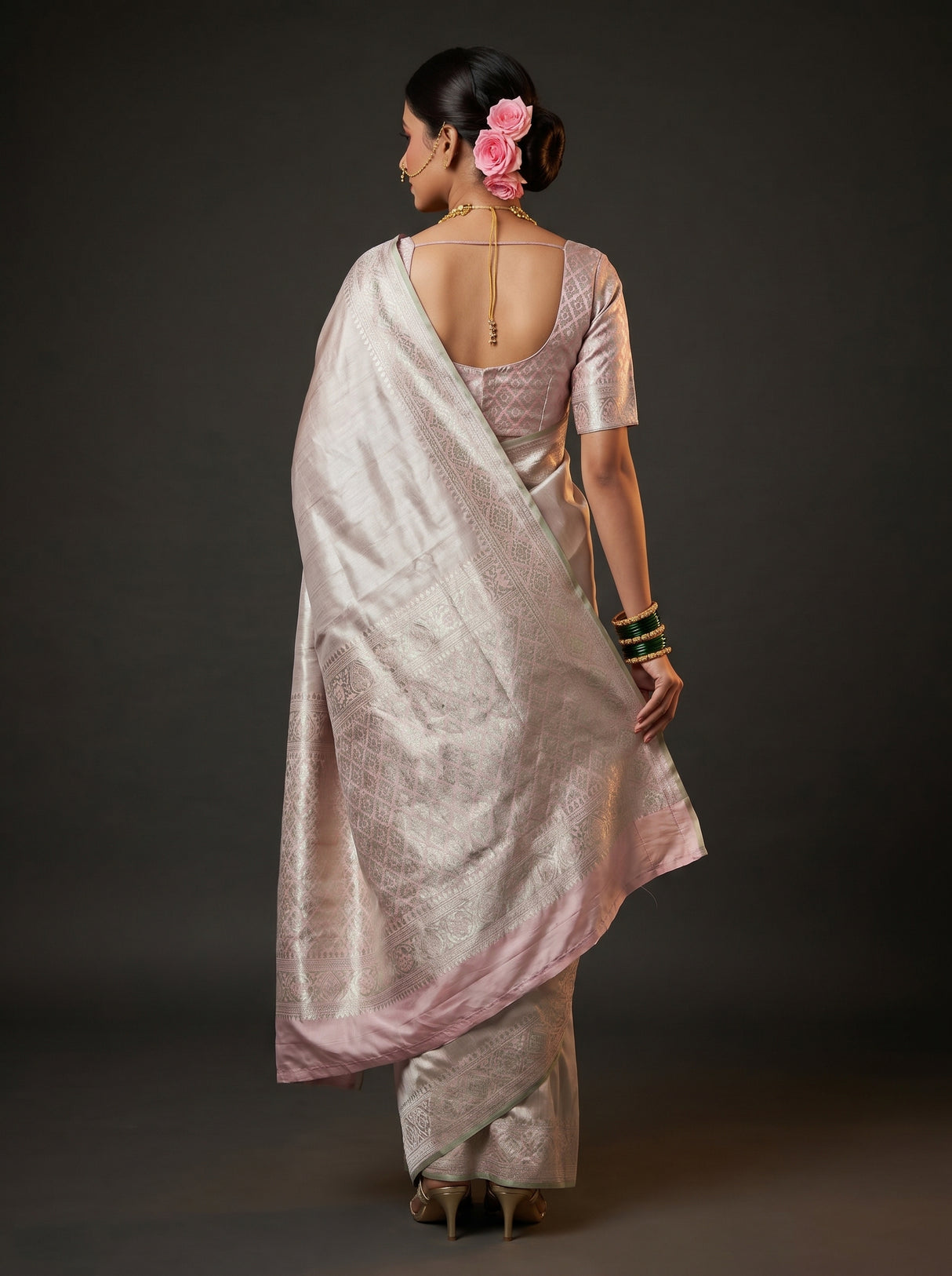 MIMOSA Pink Kanjivaram Art Silk Saree β close-up of face and shoulder