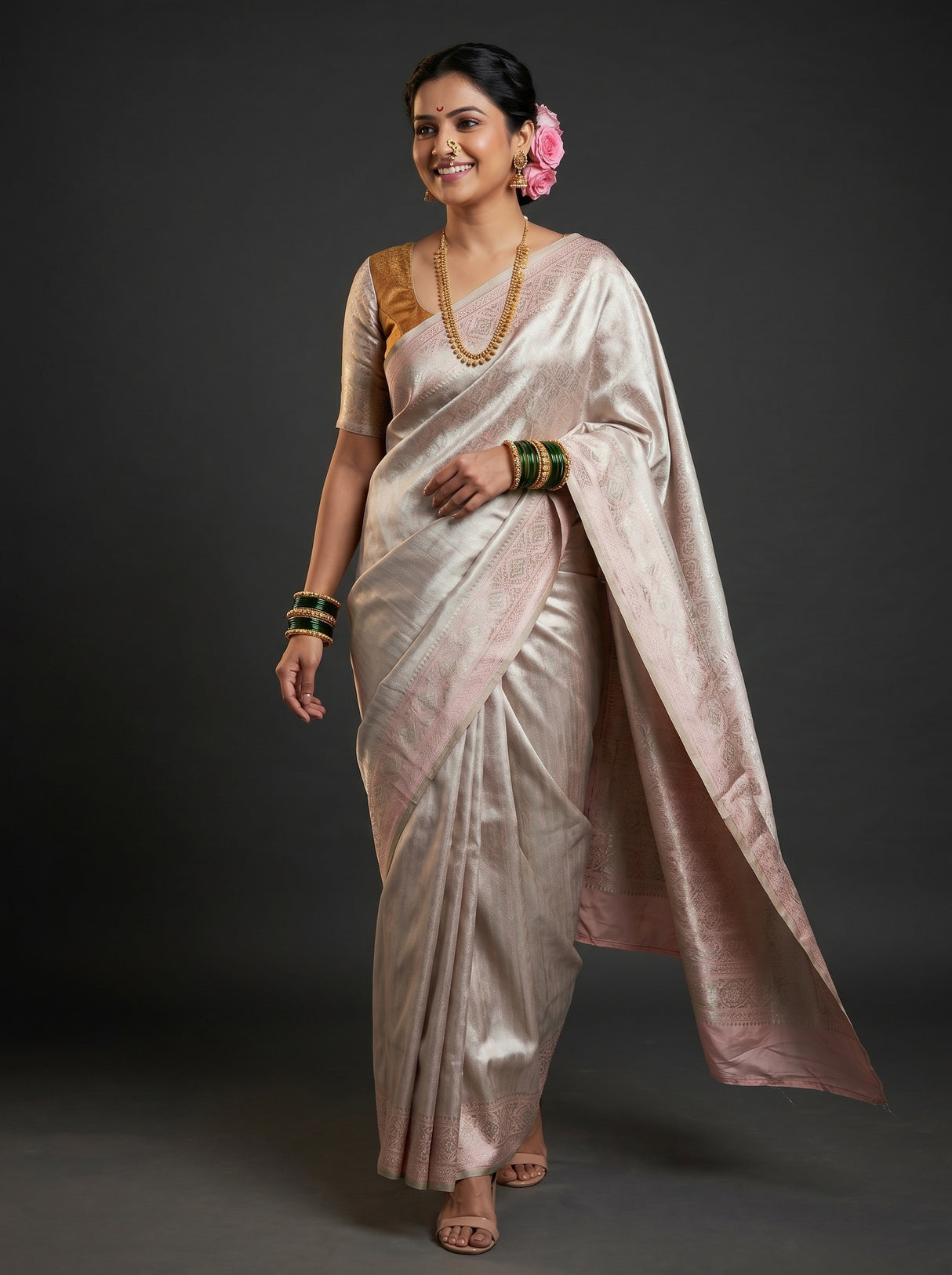 MIMOSA Pink Kanjivaram Art Silk Saree β close-up of hands and bangles