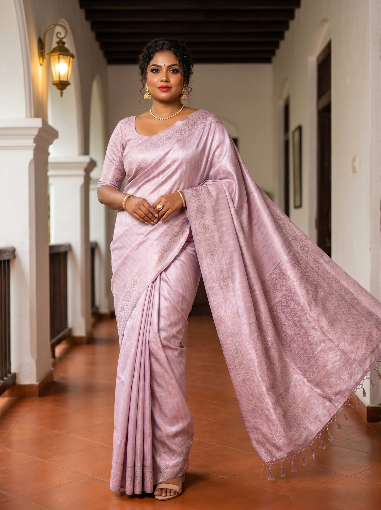 MIMOSA Violet Kanjivaram Art Silk Saree β full length view