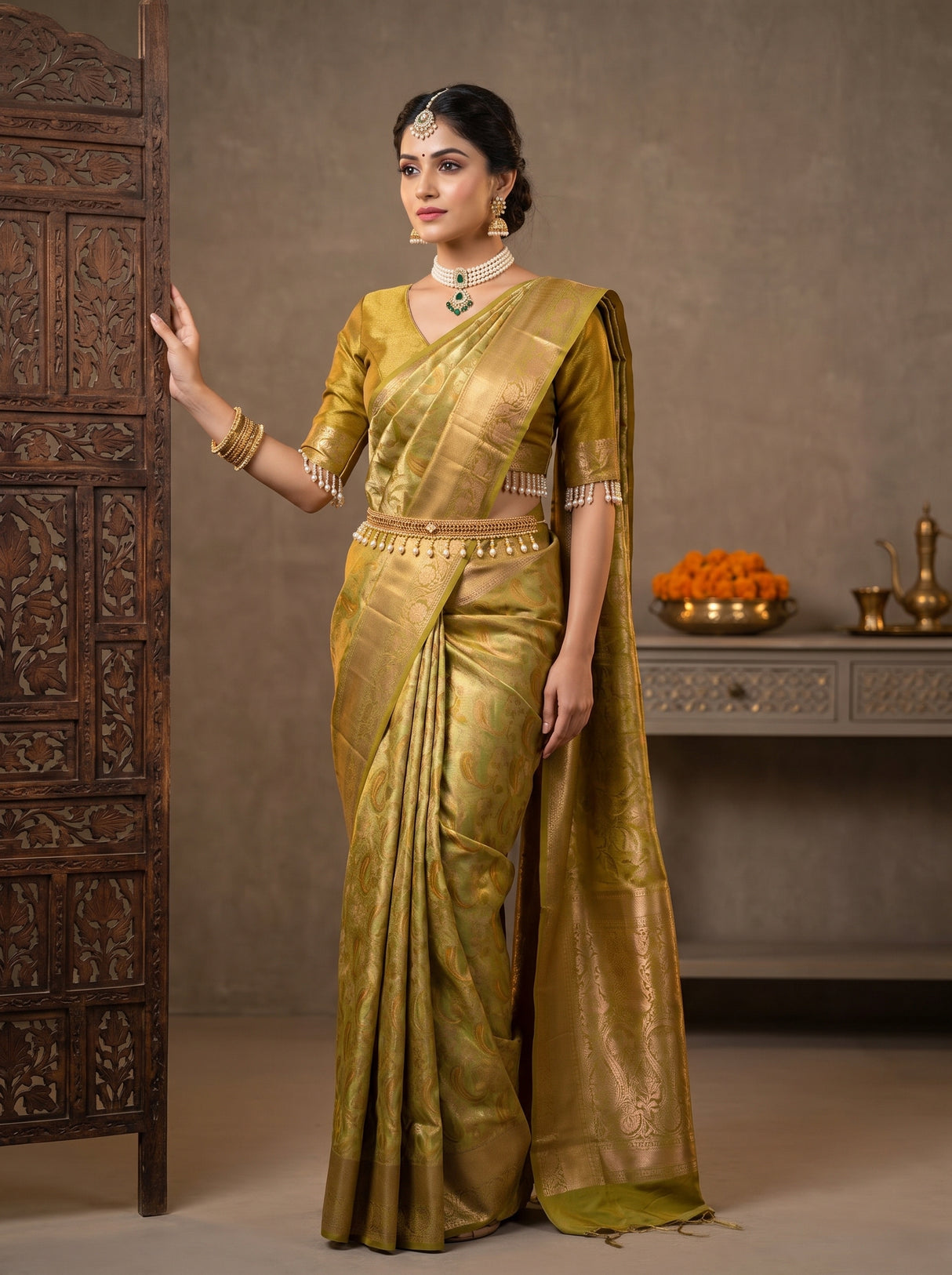 MIMOSA Olive Saree Saree — pose 4 styling detail