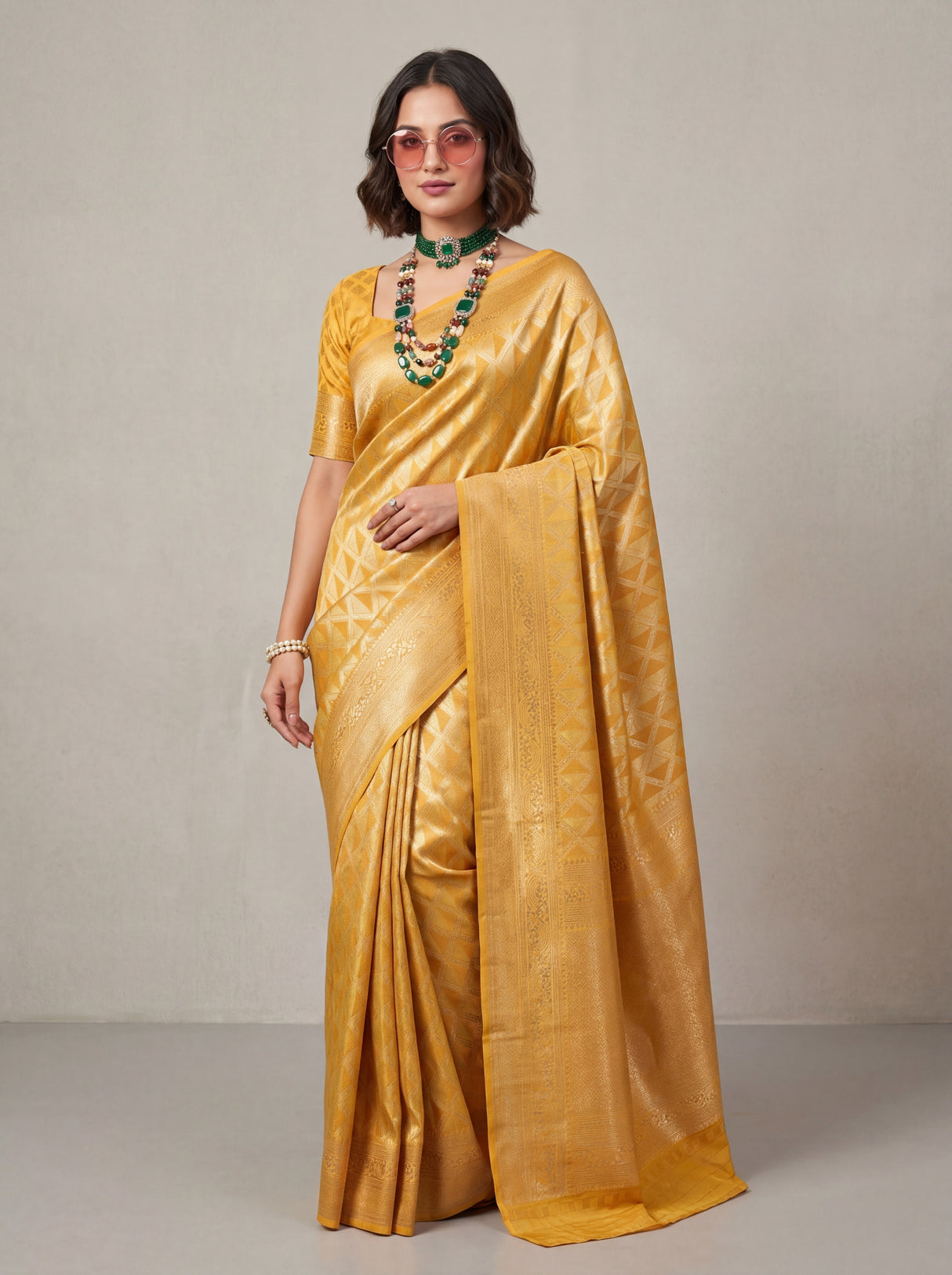 MIMOSA Mustard Kanjivaram Art Silk Saree — Full View