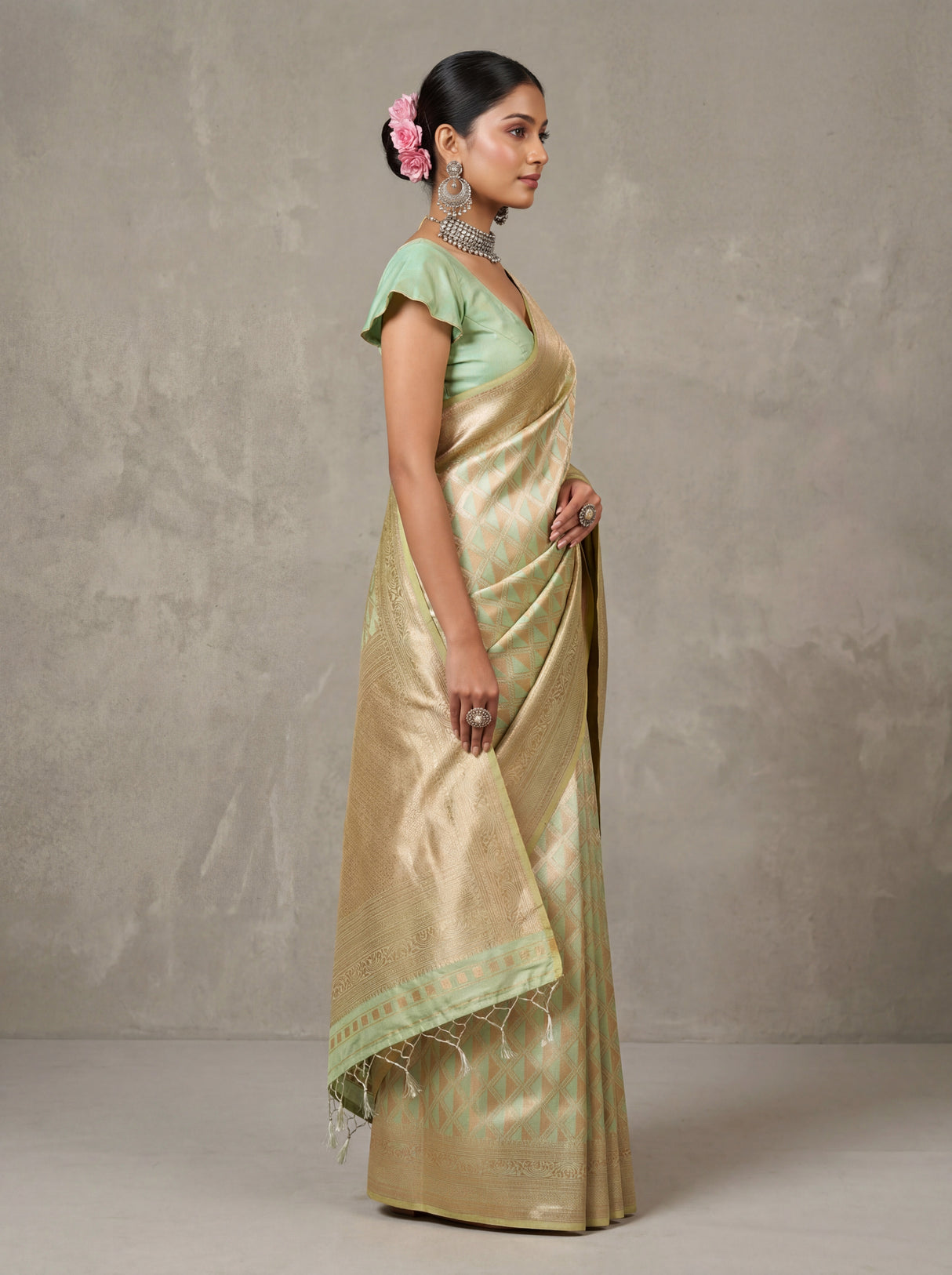 MIMOSA Olive Kanjivaram Art Silk Saree — Fabric Texture