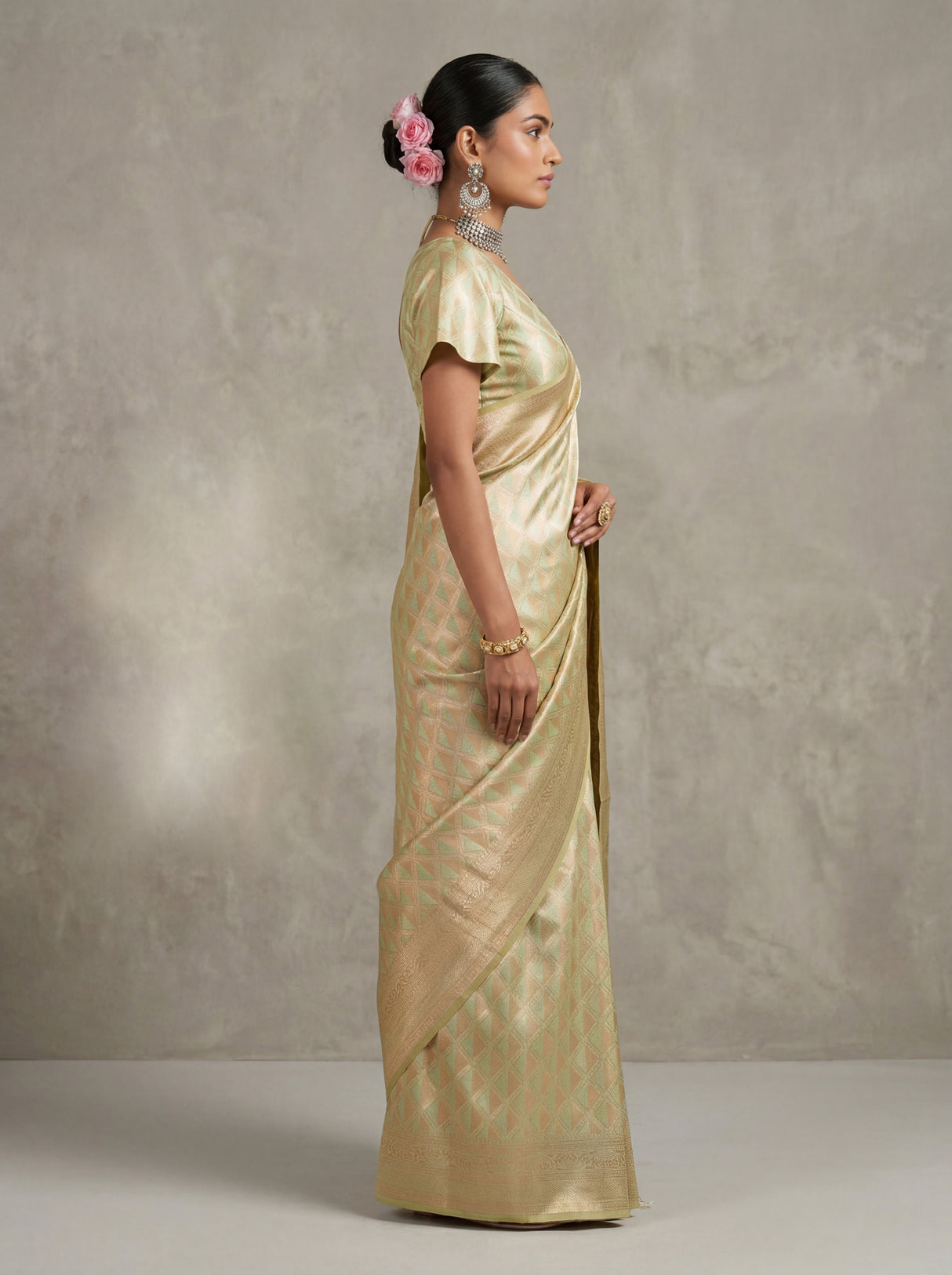MIMOSA Olive Kanjivaram Art Silk Saree — pose 5 styling detail