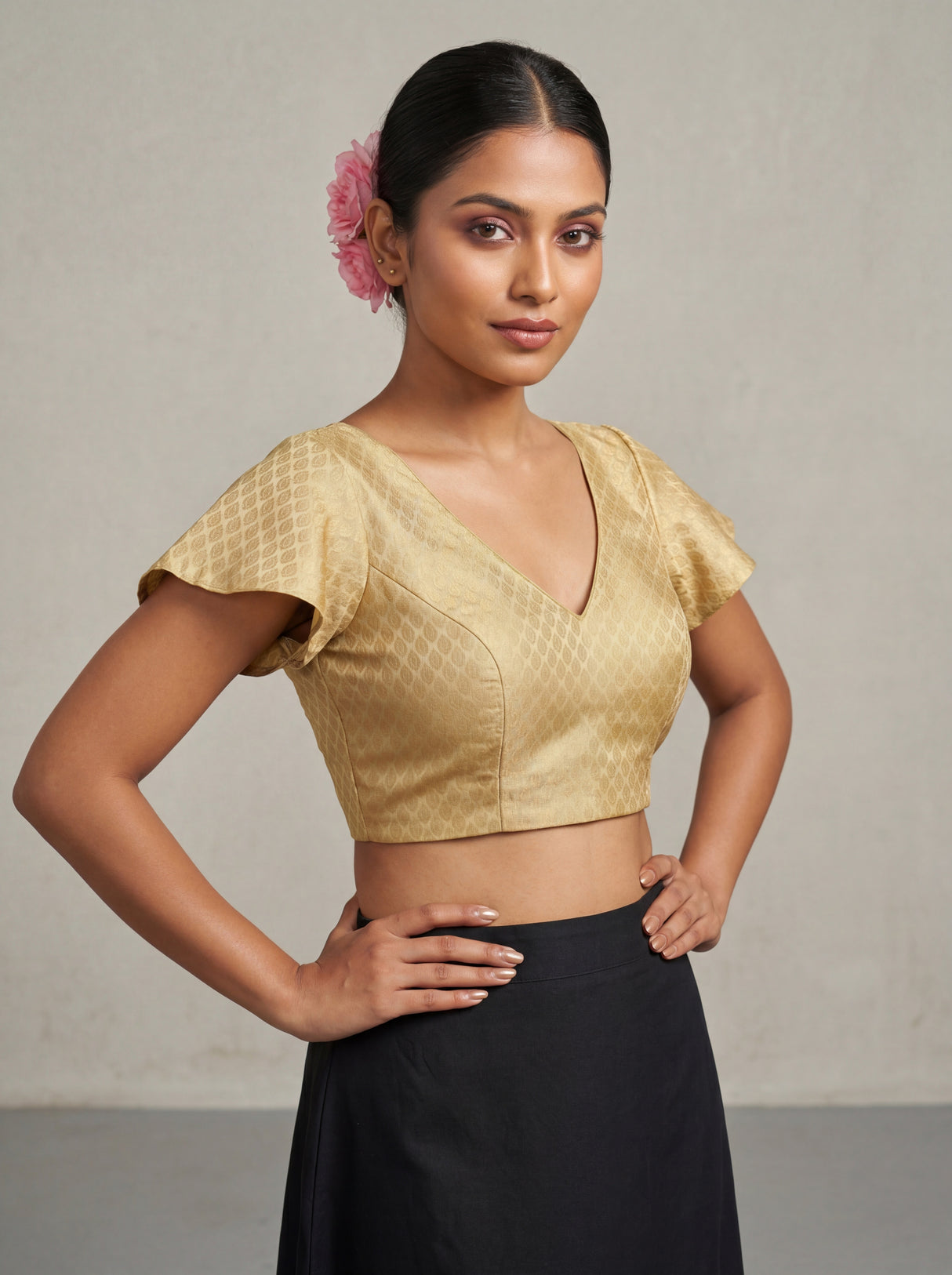 MIMOSA Olive Kanjivaram Art Silk Saree — blouse close-up