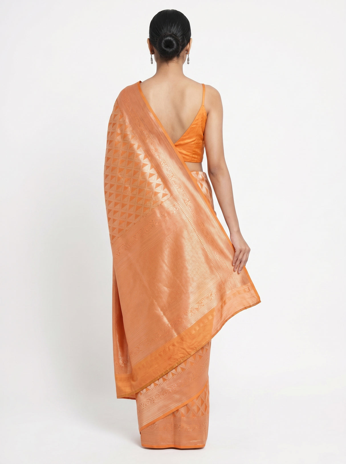 MIMOSA Orange Kanjivaram Art Silk Saree — Close-up of Pallu