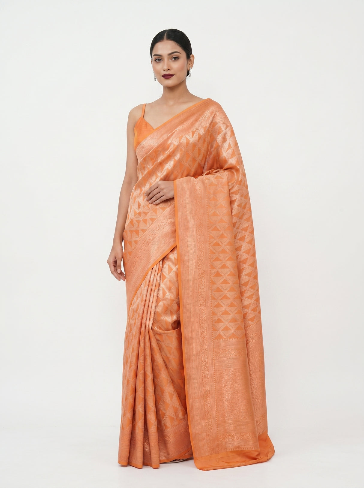 MIMOSA Orange Kanjivaram Art Silk Saree — Body and Border Detail