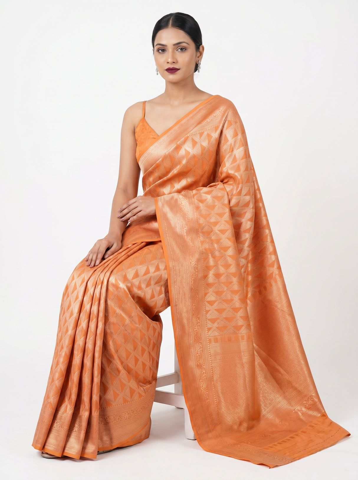 MIMOSA Orange Kanjivaram Art Silk Saree — pose 8 styling detail