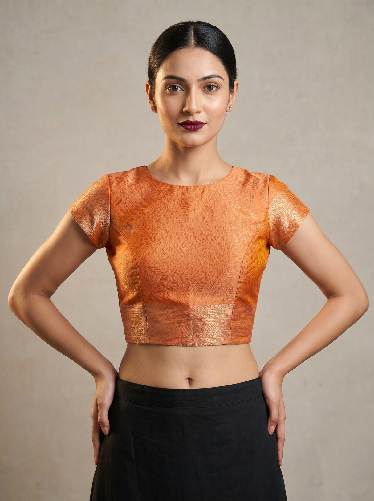 MIMOSA Orange Kanjivaram Art Silk Saree — blouse close-up