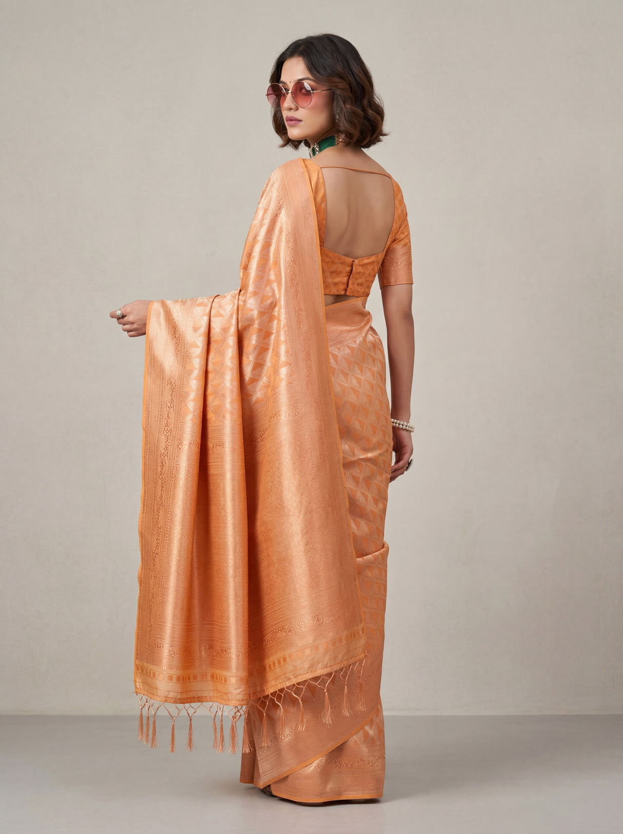 MIMOSA Peach Kanjivaram Art Silk Saree — Fabric Texture