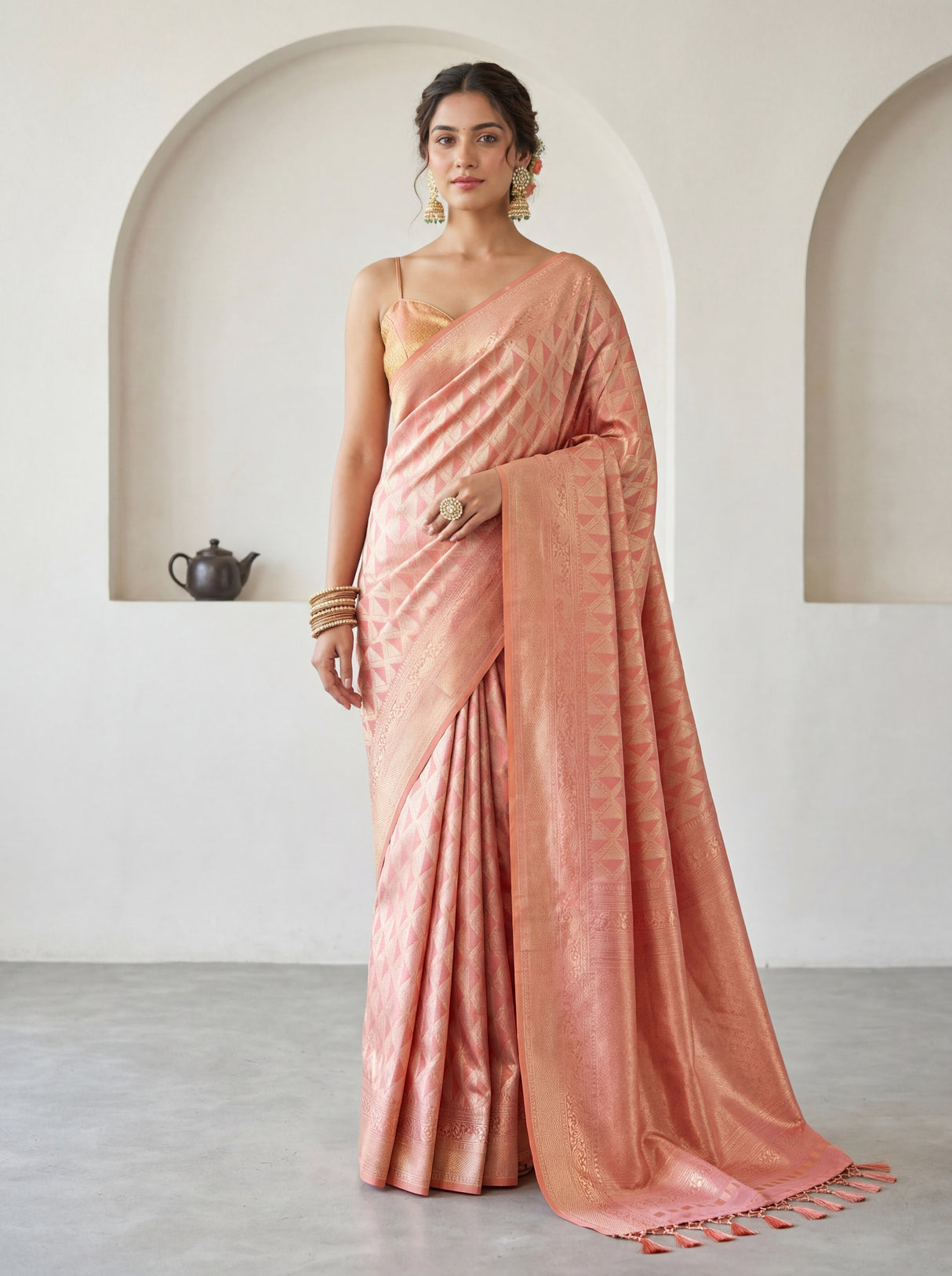MIMOSA Pink Kanjivaram Art Silk Saree — Full View
