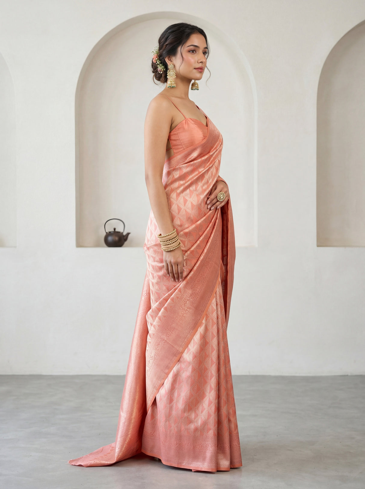 MIMOSA Pink Kanjivaram Art Silk Saree — Fabric Texture