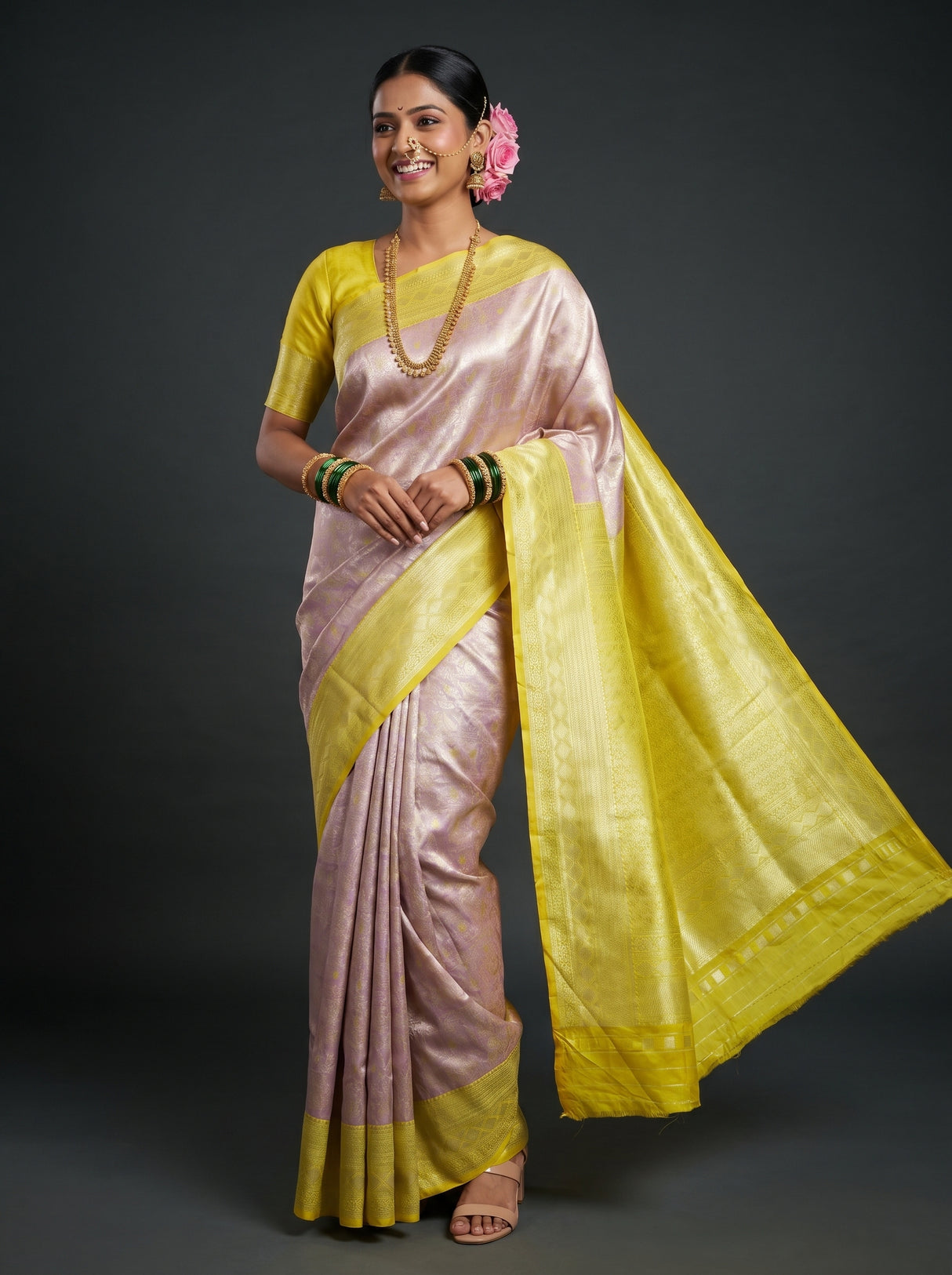 MIMOSA Grey Kanjivaram Art Silk Saree β Full View