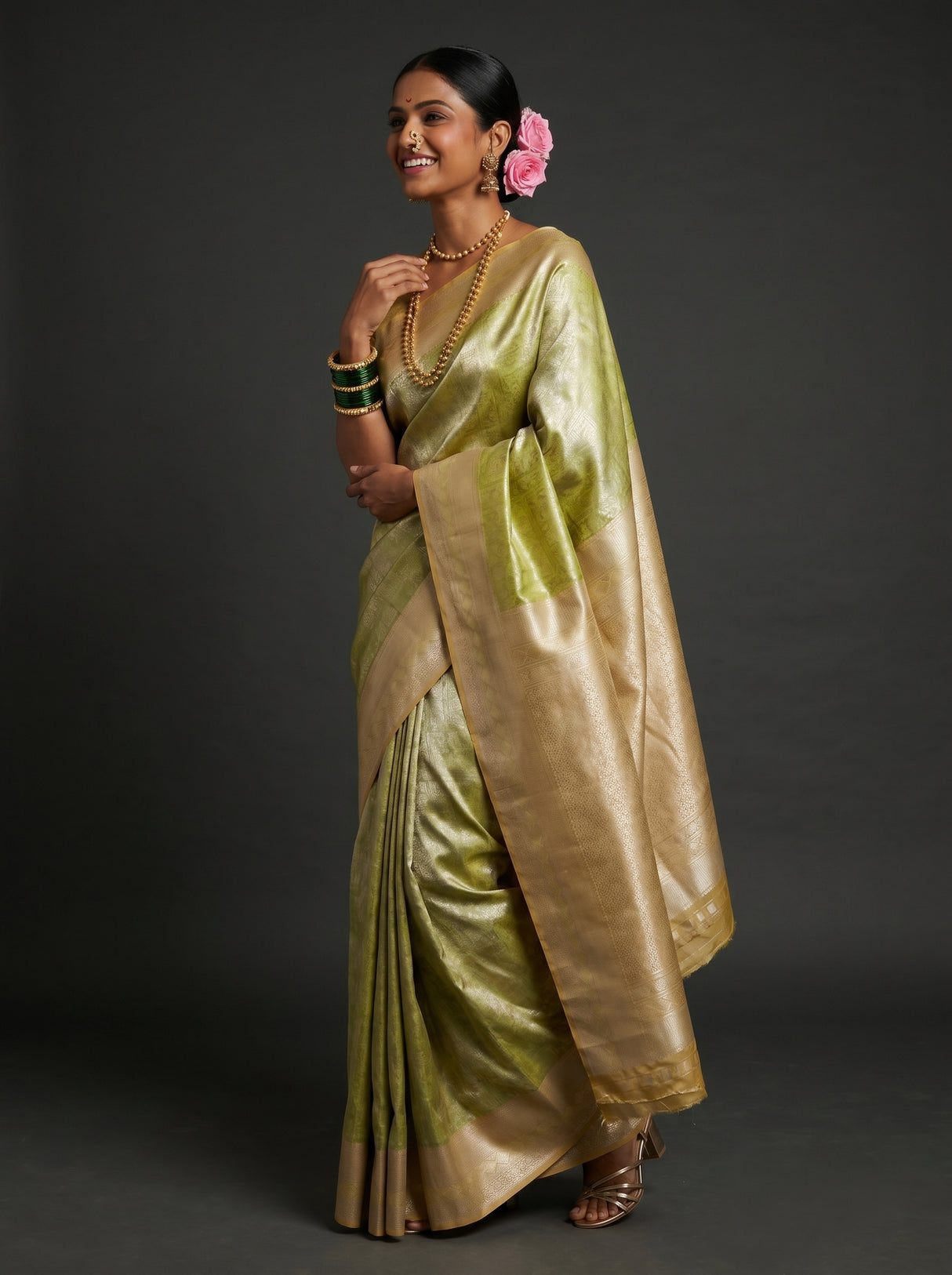 MIMOSA Olive Kanjivaram Art Silk Saree β Pallu detail