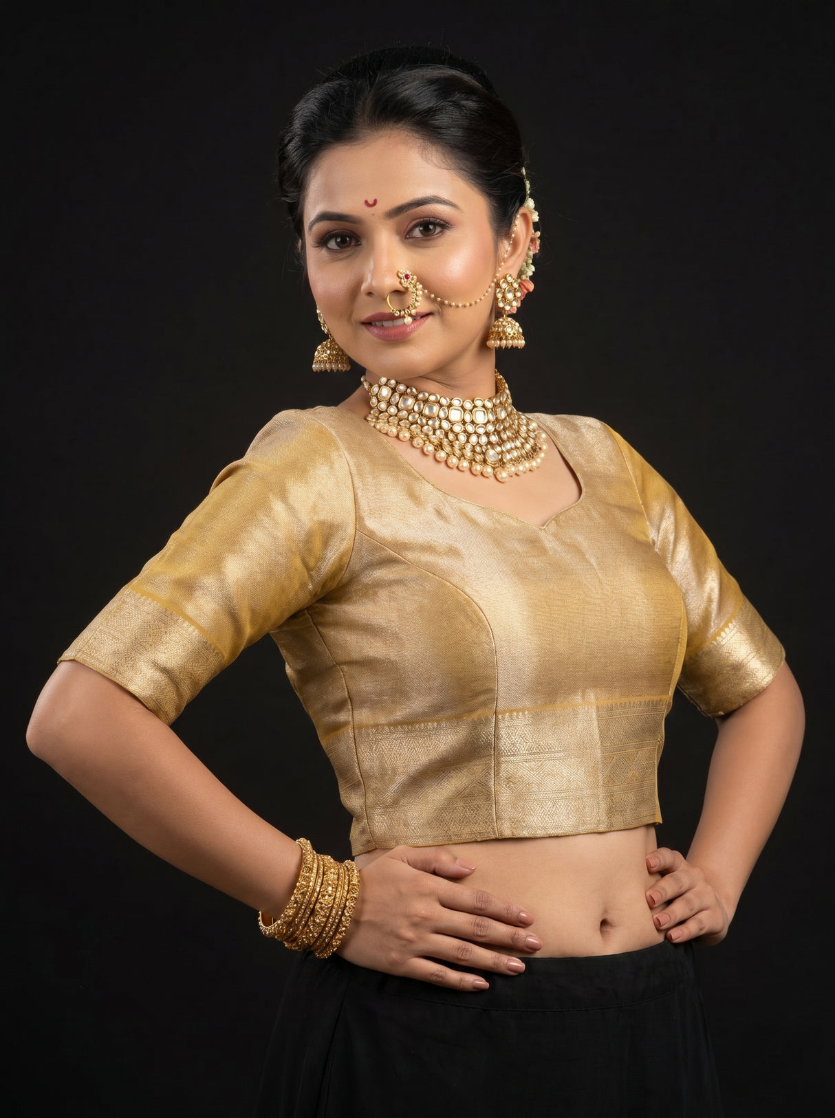 MIMOSA Olive Kanjivaram Art Silk Saree β blouse close-up