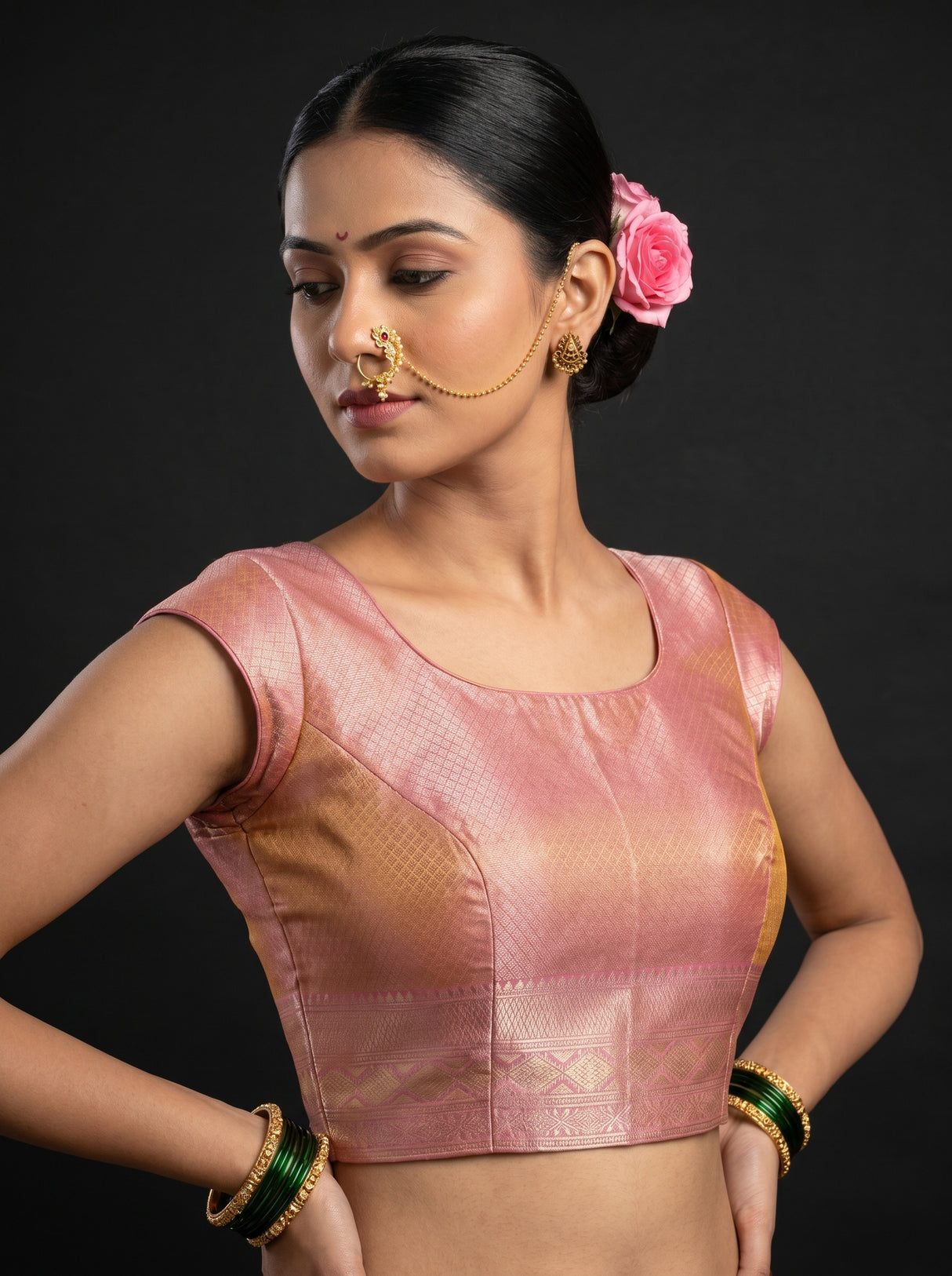 MIMOSA Peach Kanjivaram Art Silk Saree β blouse close-up