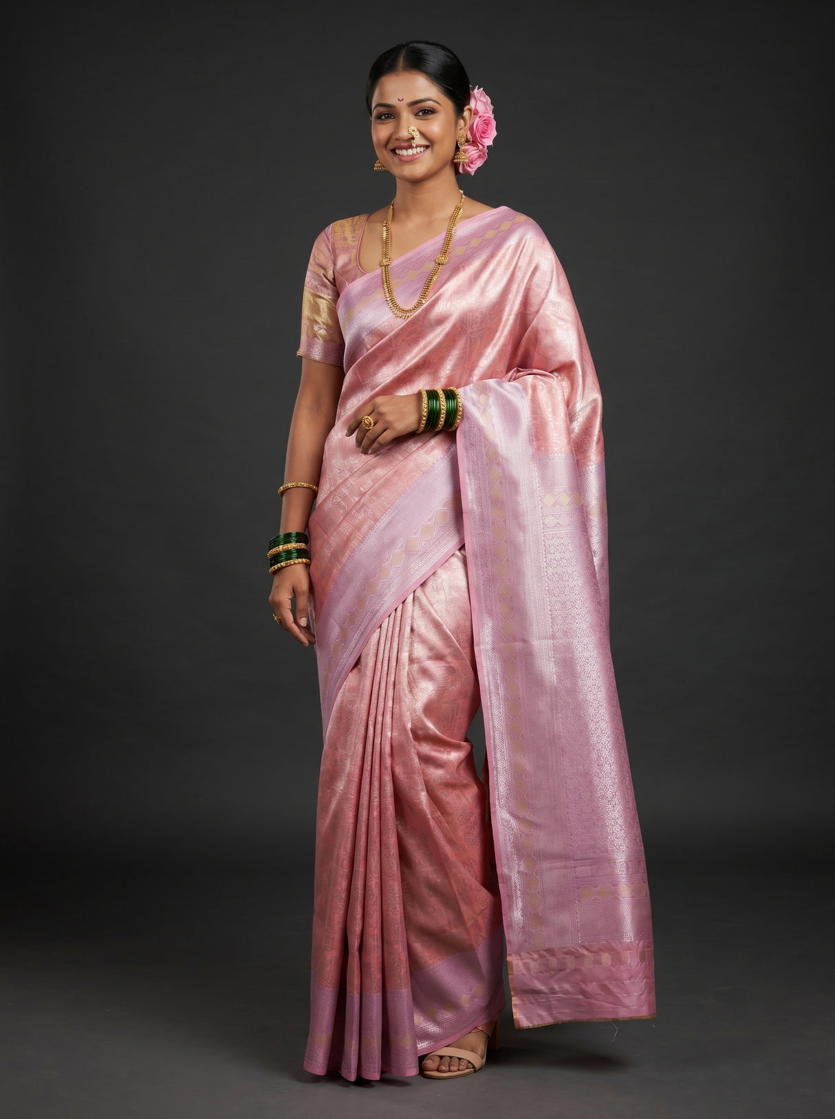 MIMOSA Pink Kanjivaram Art Silk Saree β Full View