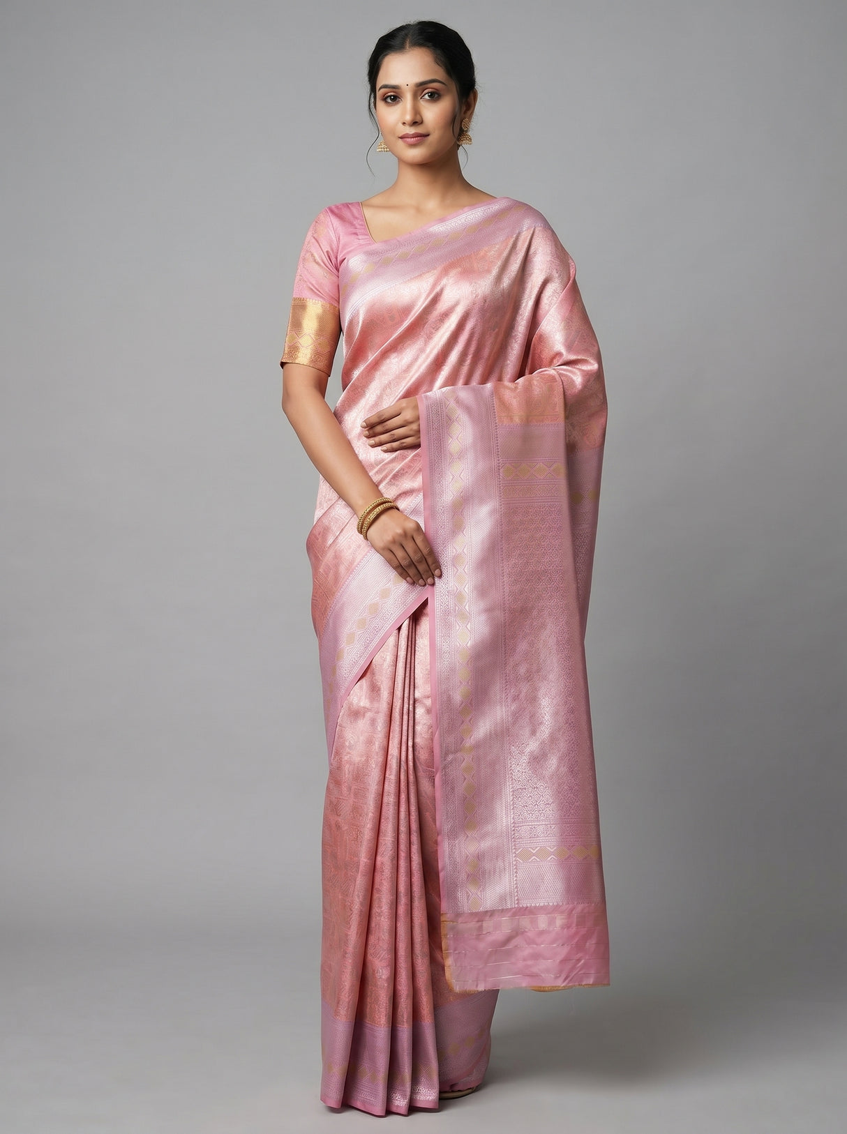 MIMOSA Pink Kanjivaram Art Silk Saree β Pallu detail