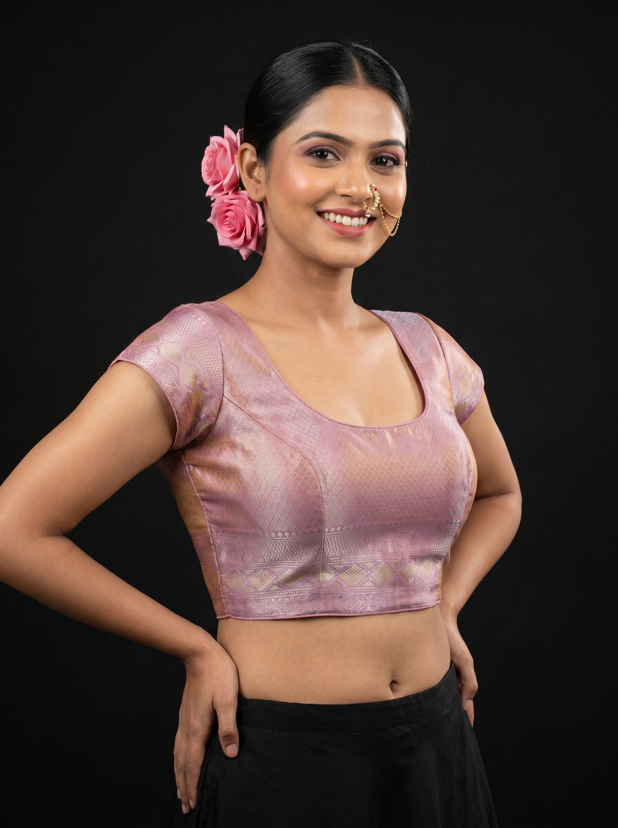 MIMOSA Pink Kanjivaram Art Silk Saree β blouse close-up