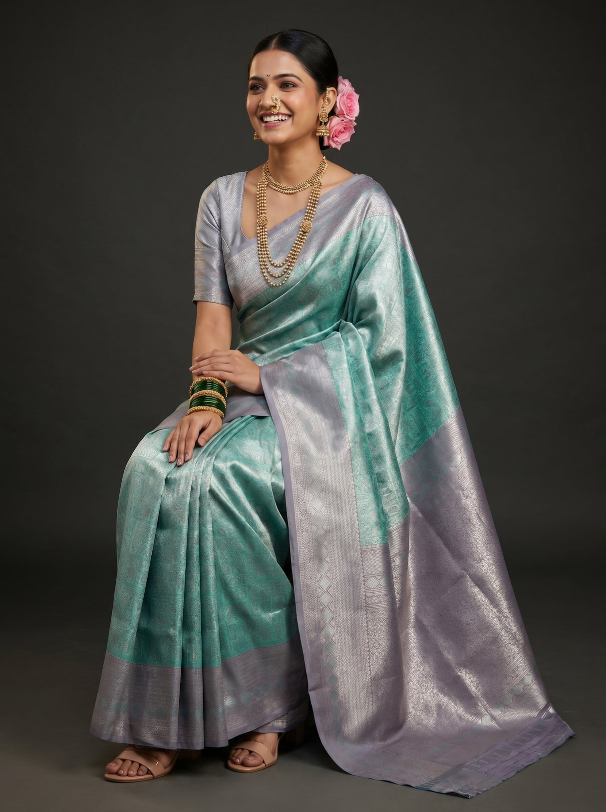 MIMOSA Rama Kanjivaram Art Silk Saree β Pallu detail