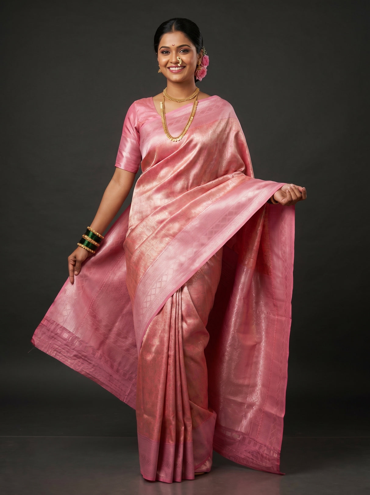 MIMOSA Strawberry Kanjivaram Art Silk Saree β Pallu detail