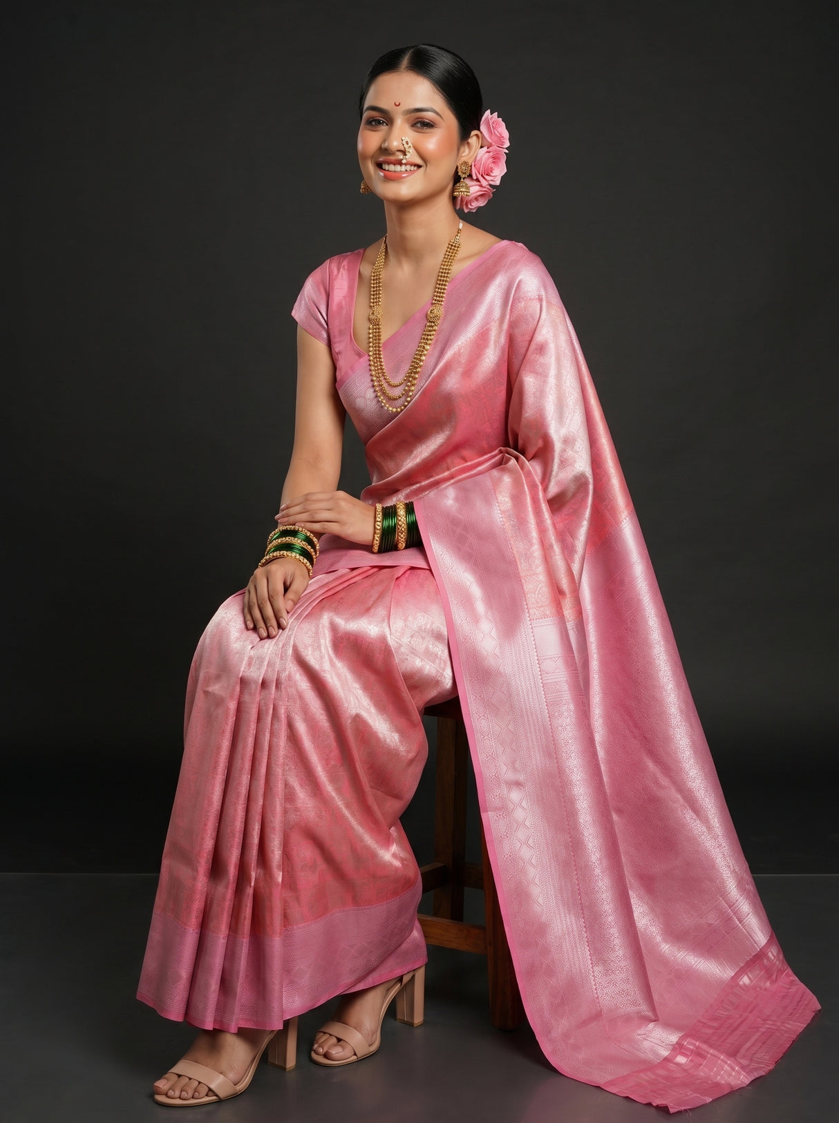 MIMOSA Strawberry Kanjivaram Art Silk Saree β pose 8 styling detail