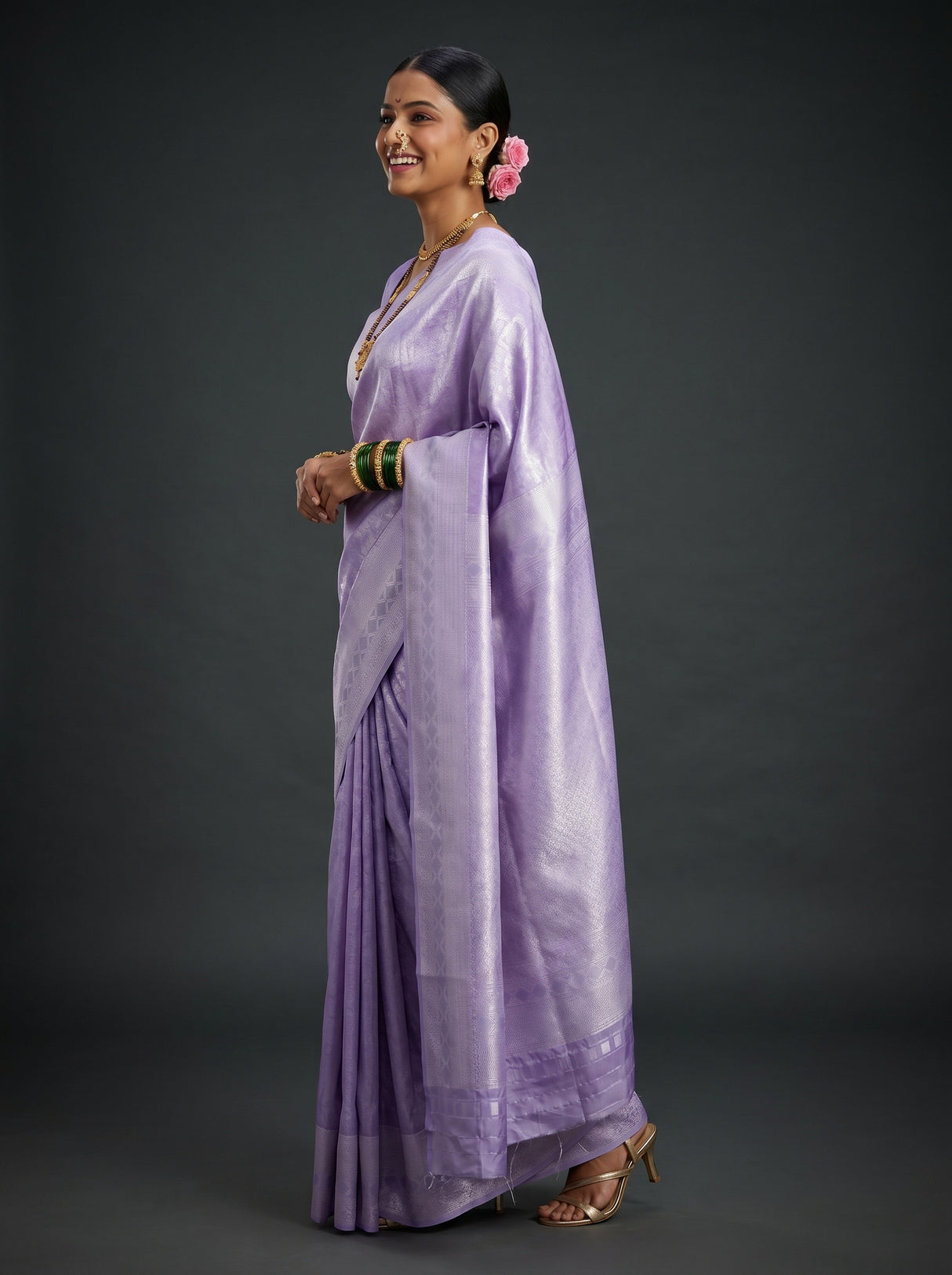 MIMOSA Violet Kanjivaram Art Silk Saree β Detail of border and blouse